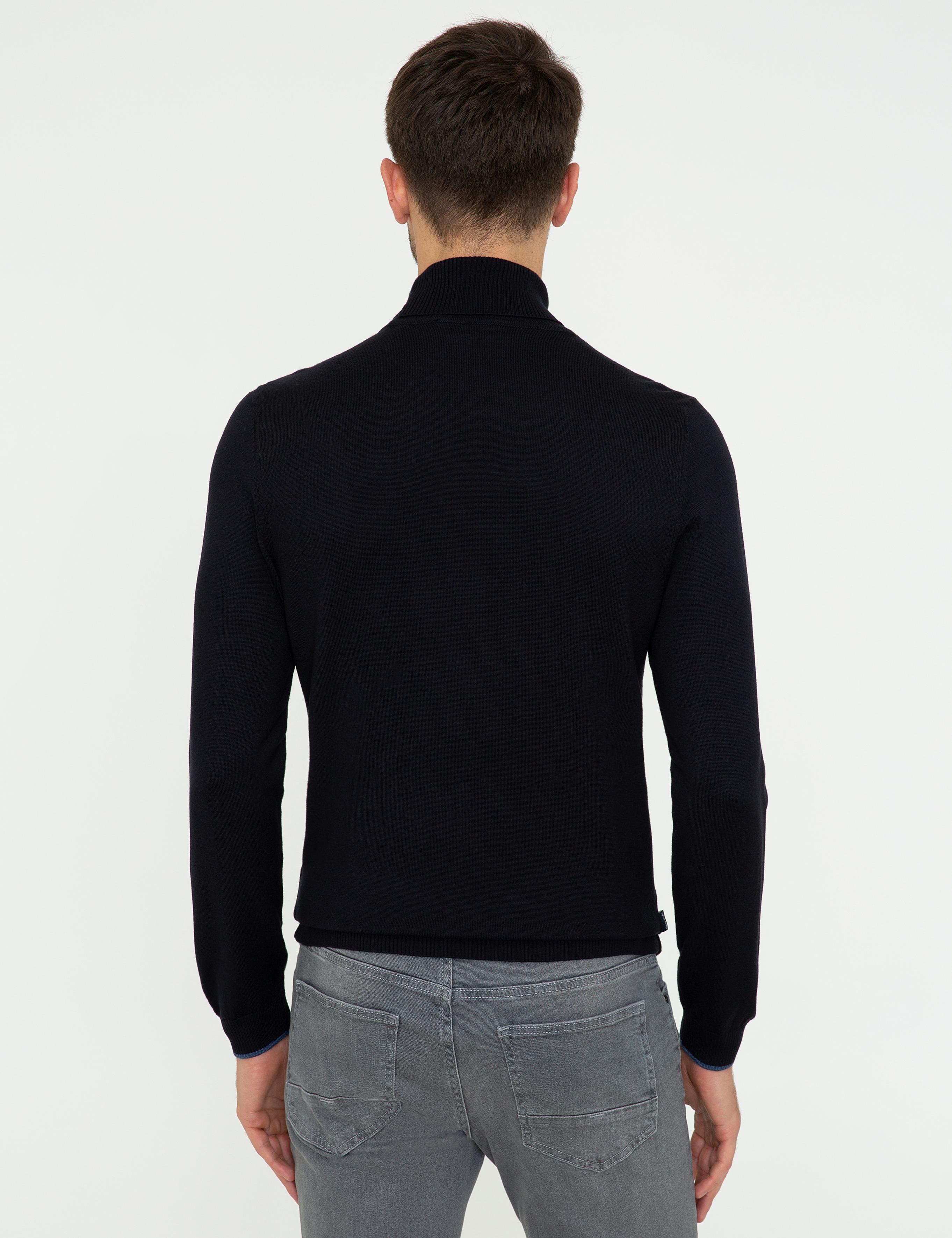 Lacivert Slim Fit Balıkçı Yaka Basic Triko Kazak