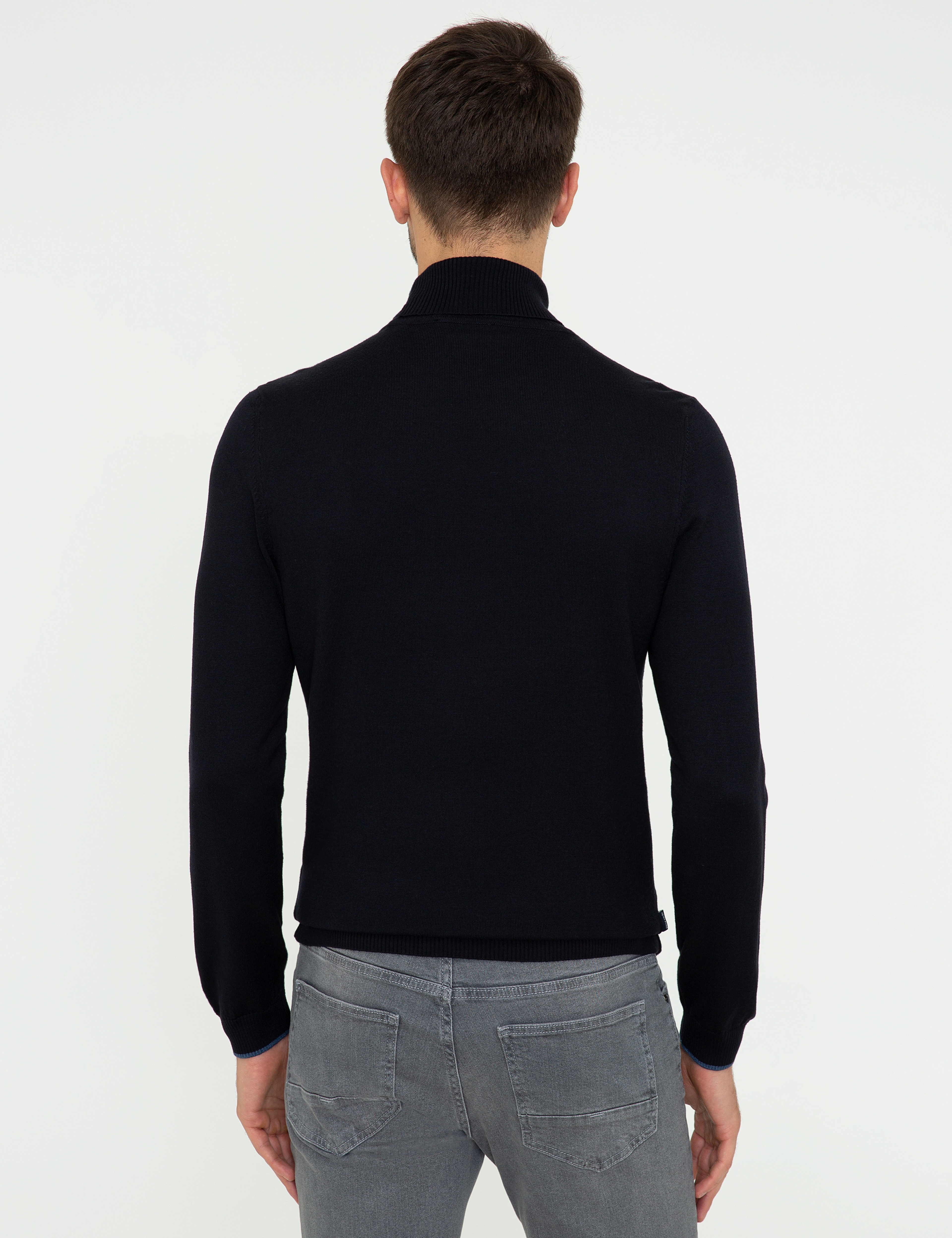 Lacivert Slim Fit Balıkçı Yaka Basic Triko Kazak - Image 4
