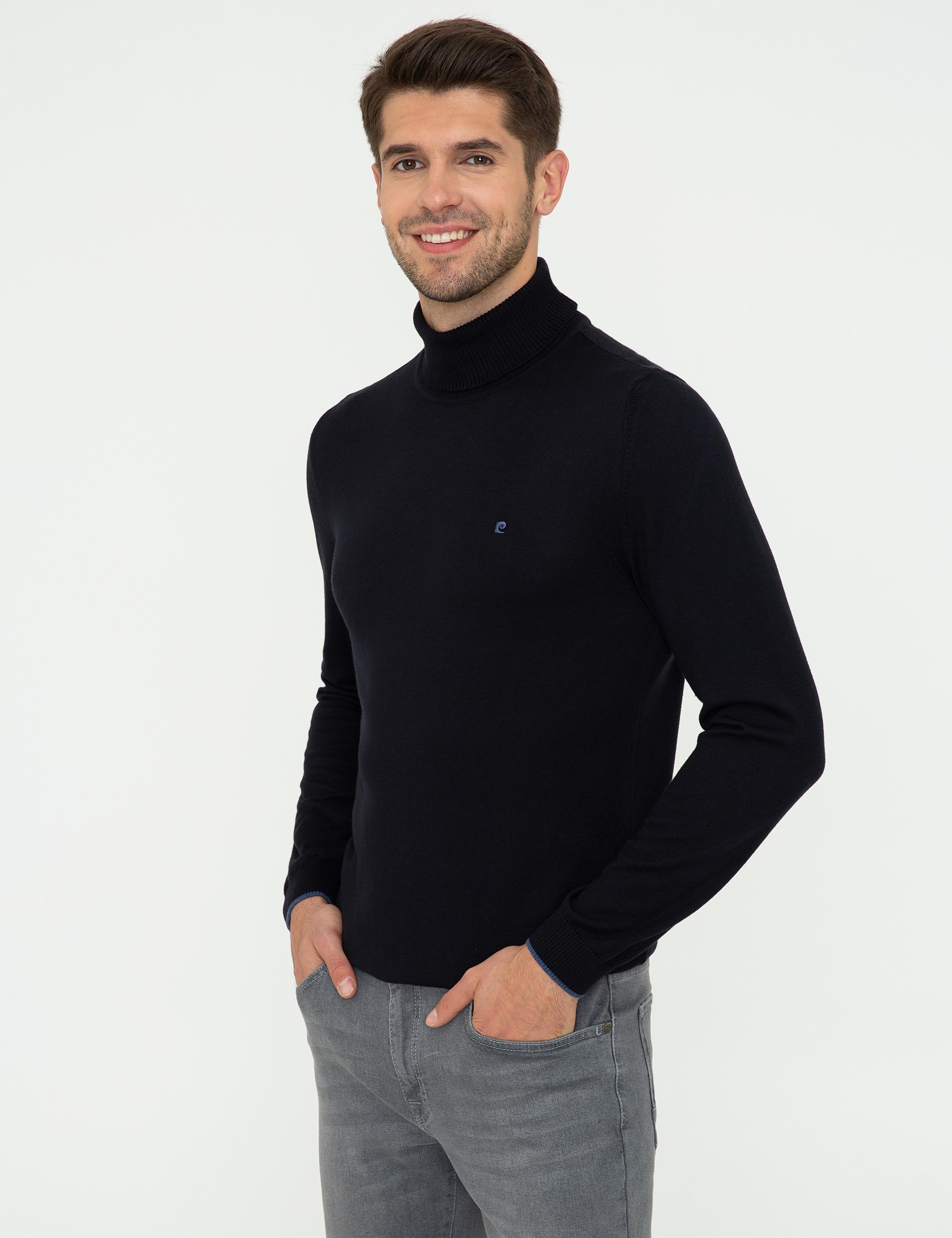 Lacivert Slim Fit Balıkçı Yaka Basic Triko Kazak