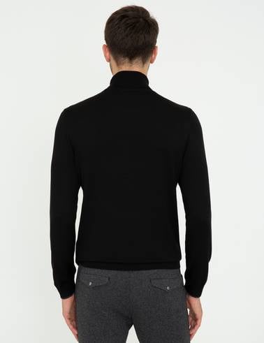 Siyah Slim Fit Balıkçı Yaka Basic Triko Kazak