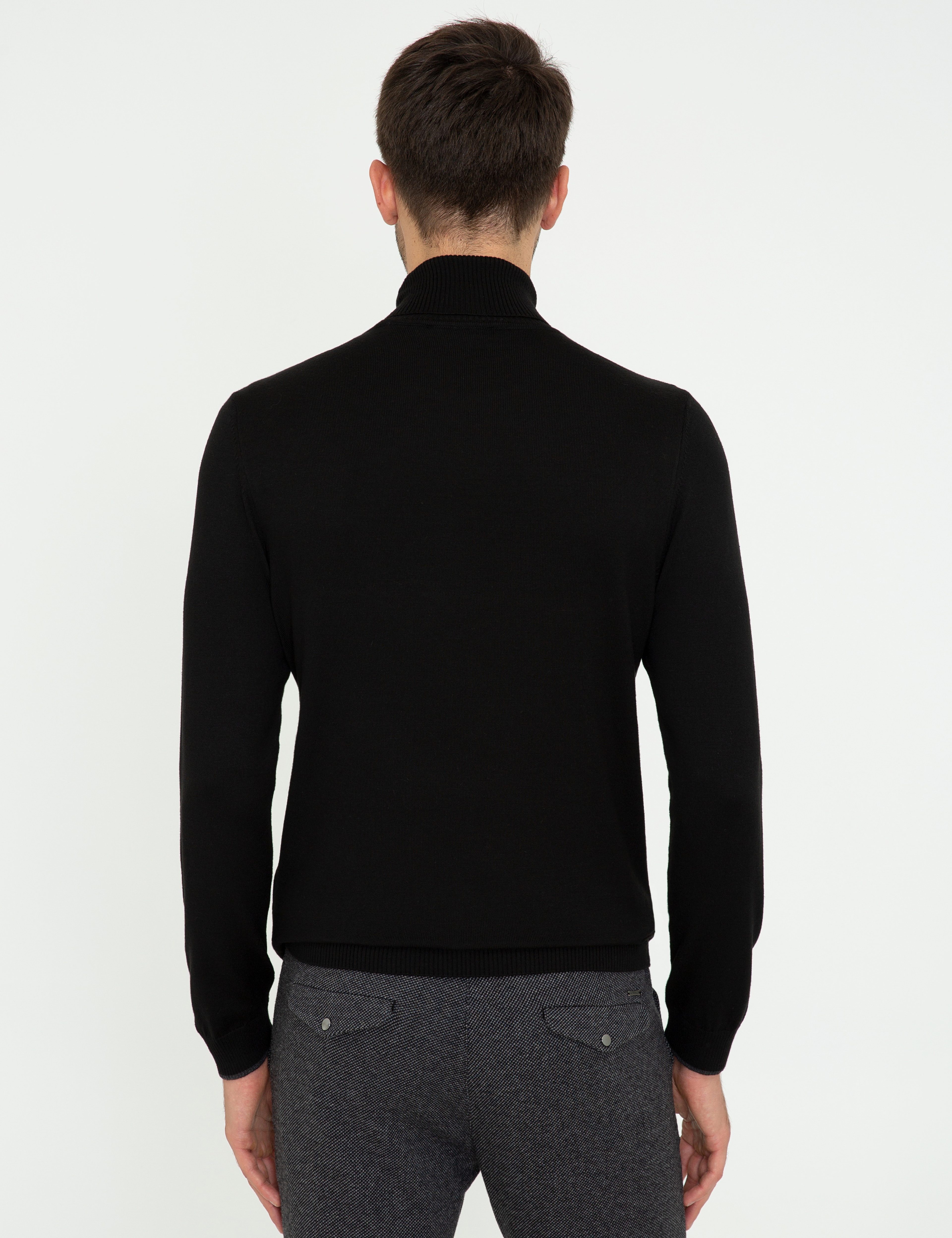 Siyah Slim Fit Balıkçı Yaka Basic Triko Kazak - Image 4
