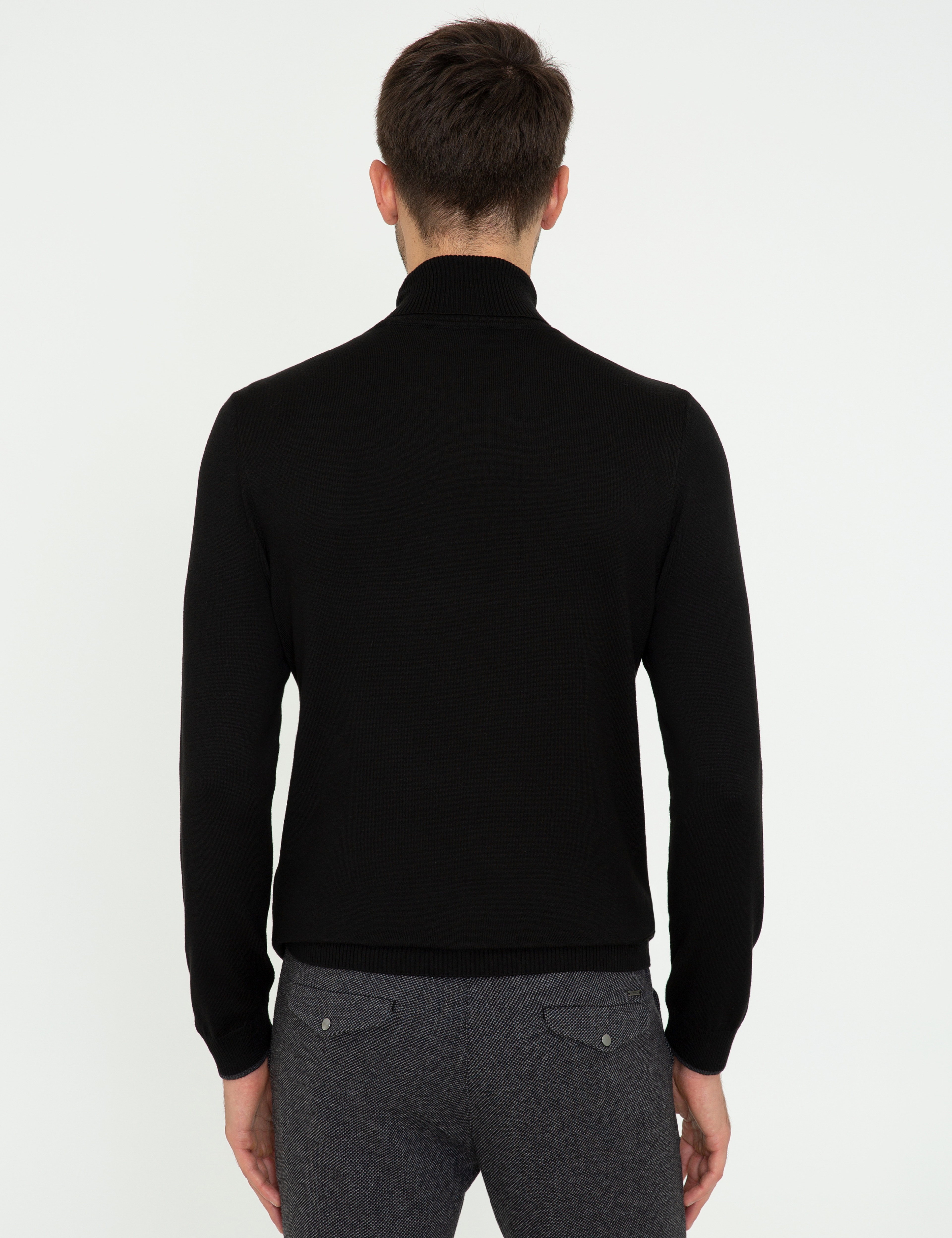 Siyah Slim Fit Balıkçı Yaka Basic Triko Kazak