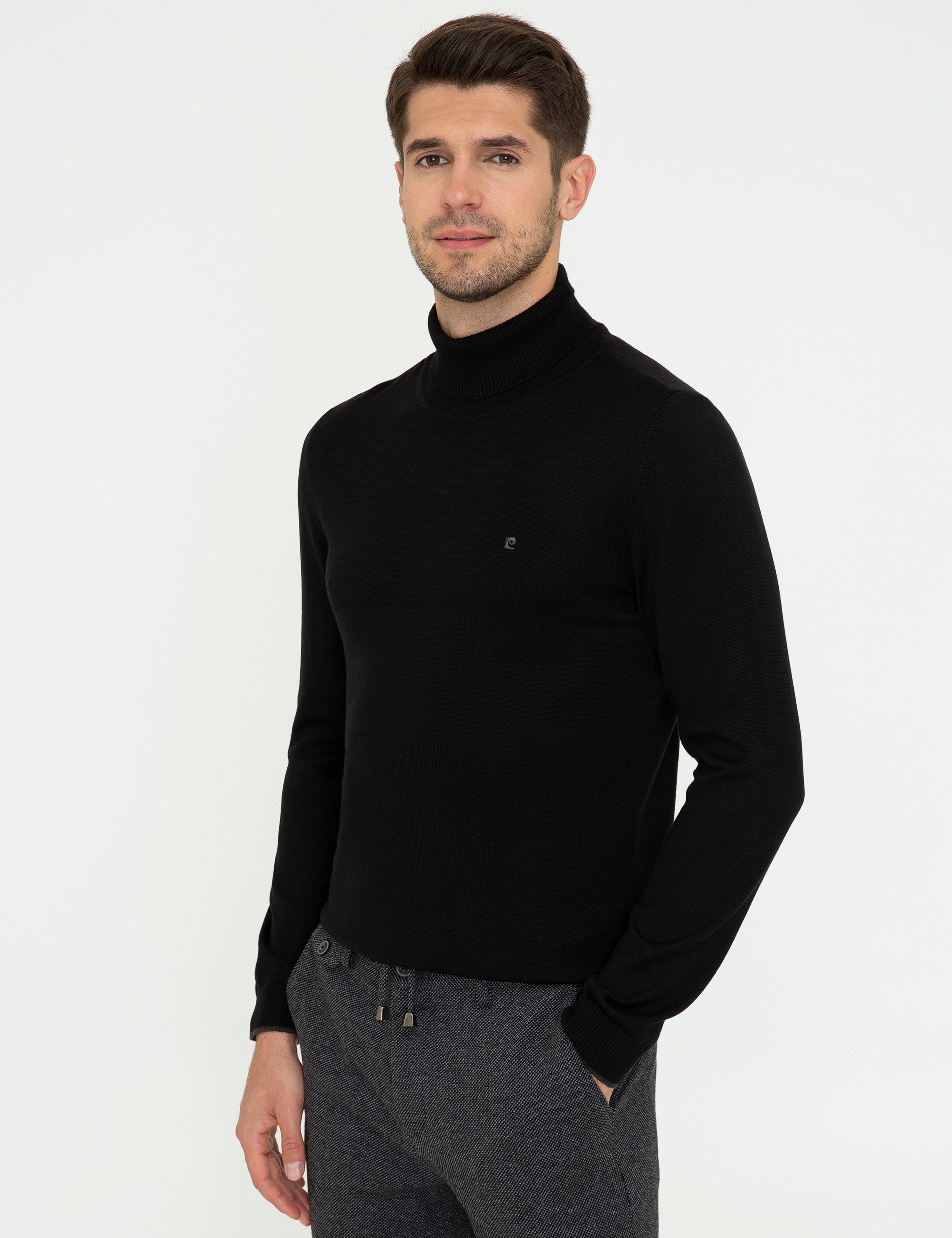 Siyah Slim Fit Balıkçı Yaka Basic Triko Kazak - Image 3