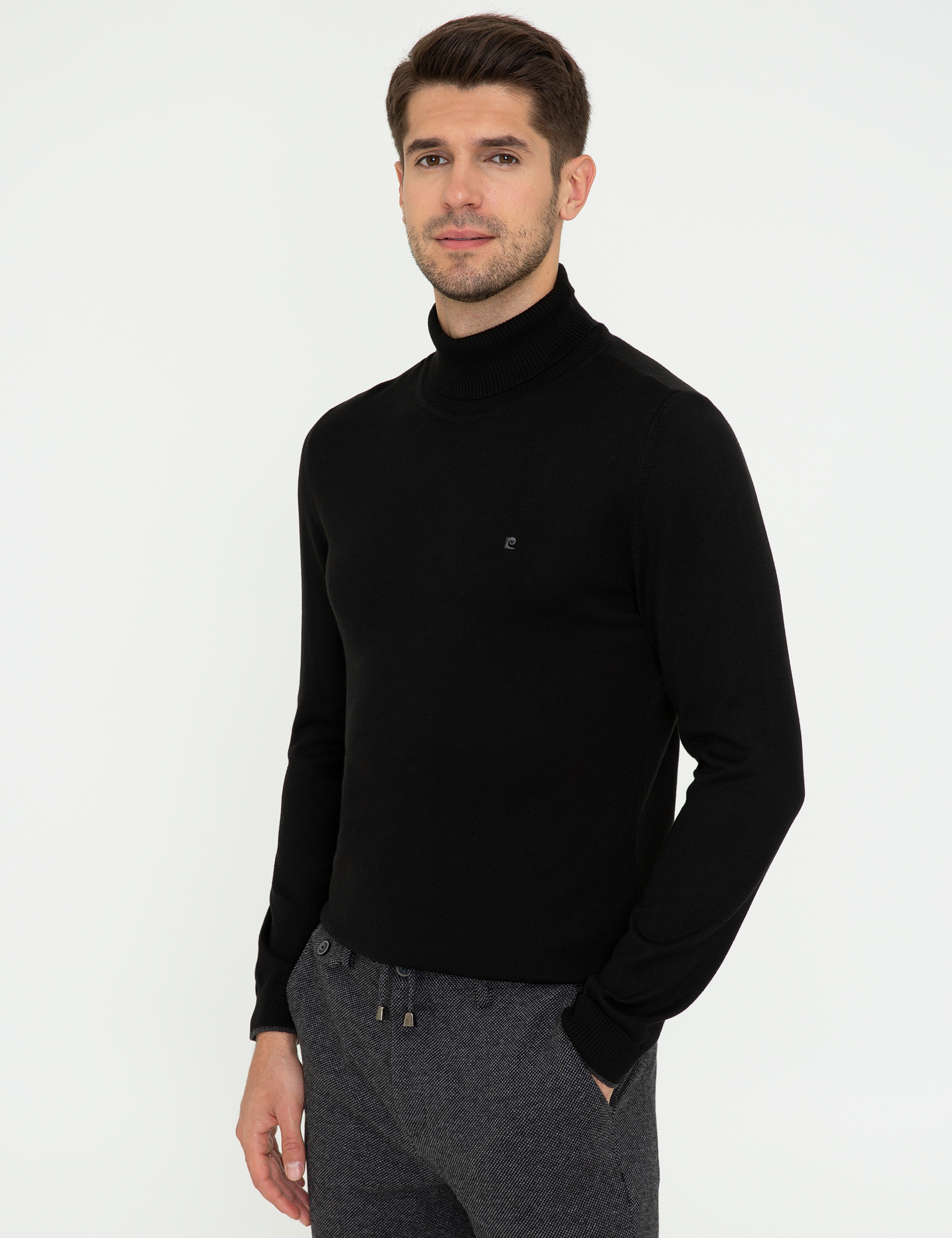 Siyah Slim Fit Balıkçı Yaka Basic Triko Kazak