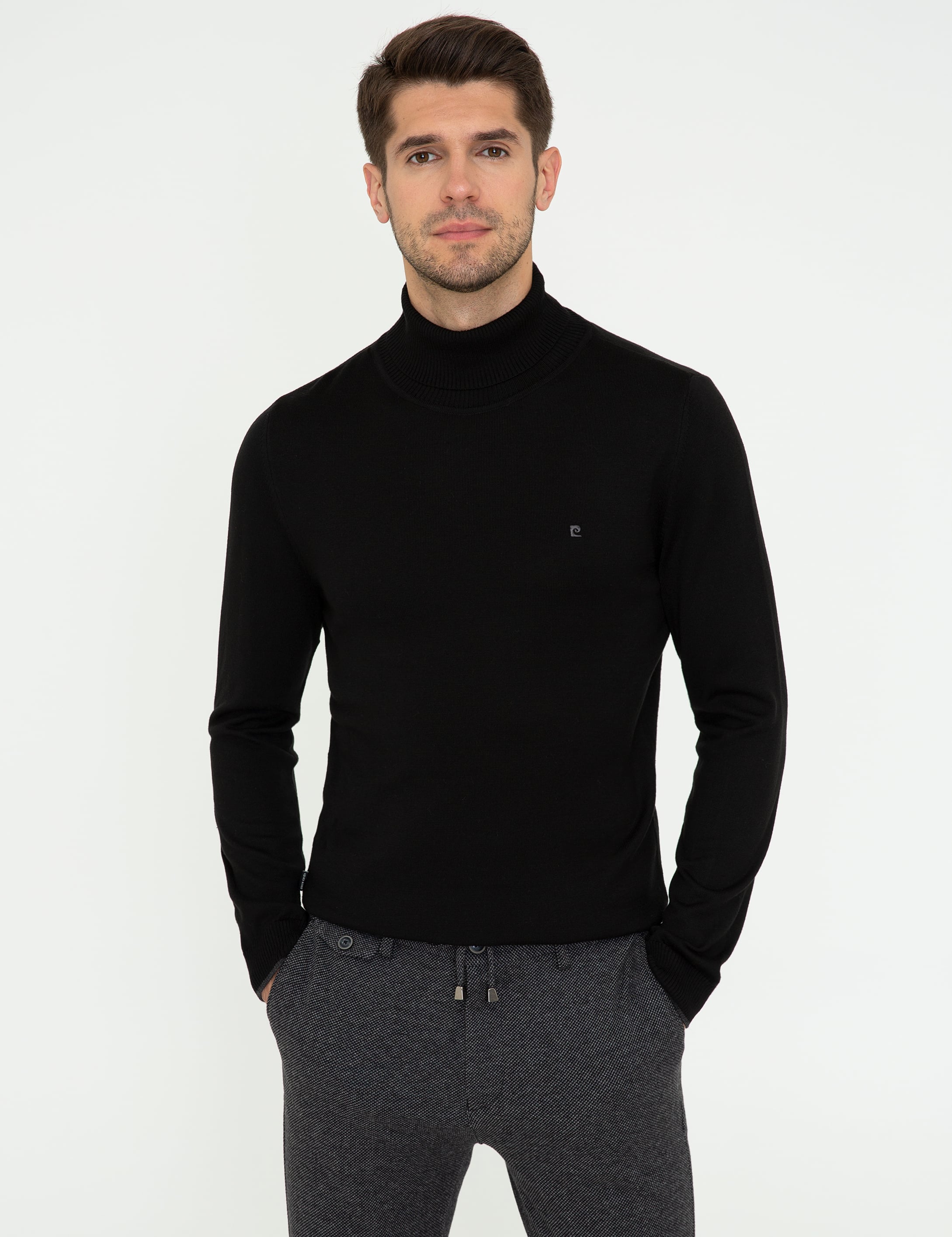 Siyah Slim Fit Balıkçı Yaka Basic Triko Kazak