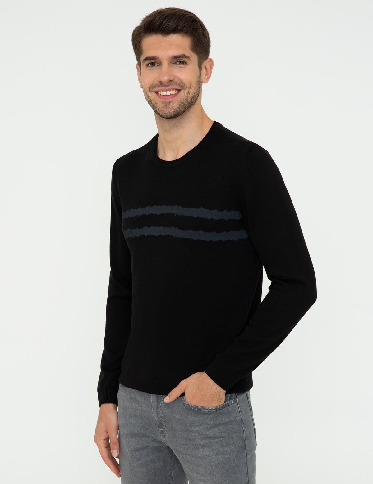 Siyah Slim Fit Bisiklet Yaka Triko Kazak - 50241469017