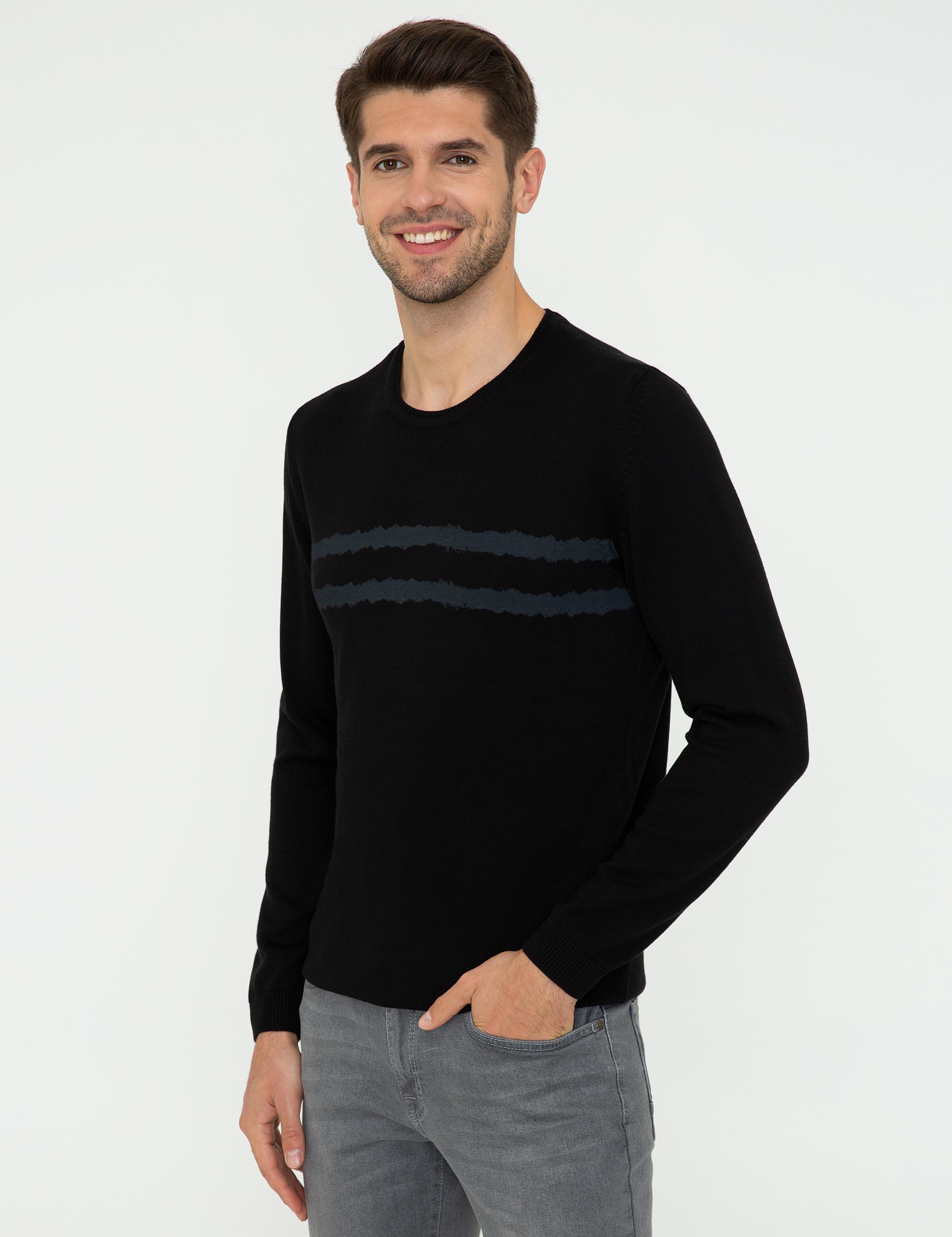 Siyah Slim Fit Bisiklet Yaka Triko Kazak