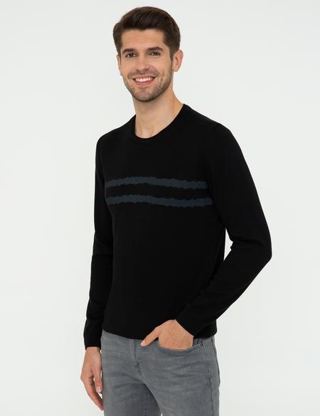 Siyah Slim Fit Bisiklet Yaka Triko Kazak - 50241469017