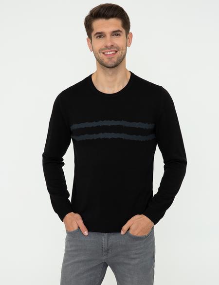 Siyah Slim Fit Bisiklet Yaka Triko Kazak - 50241469017