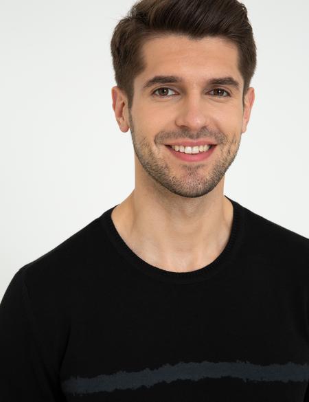 Siyah Slim Fit Bisiklet Yaka Triko Kazak - 50241469017