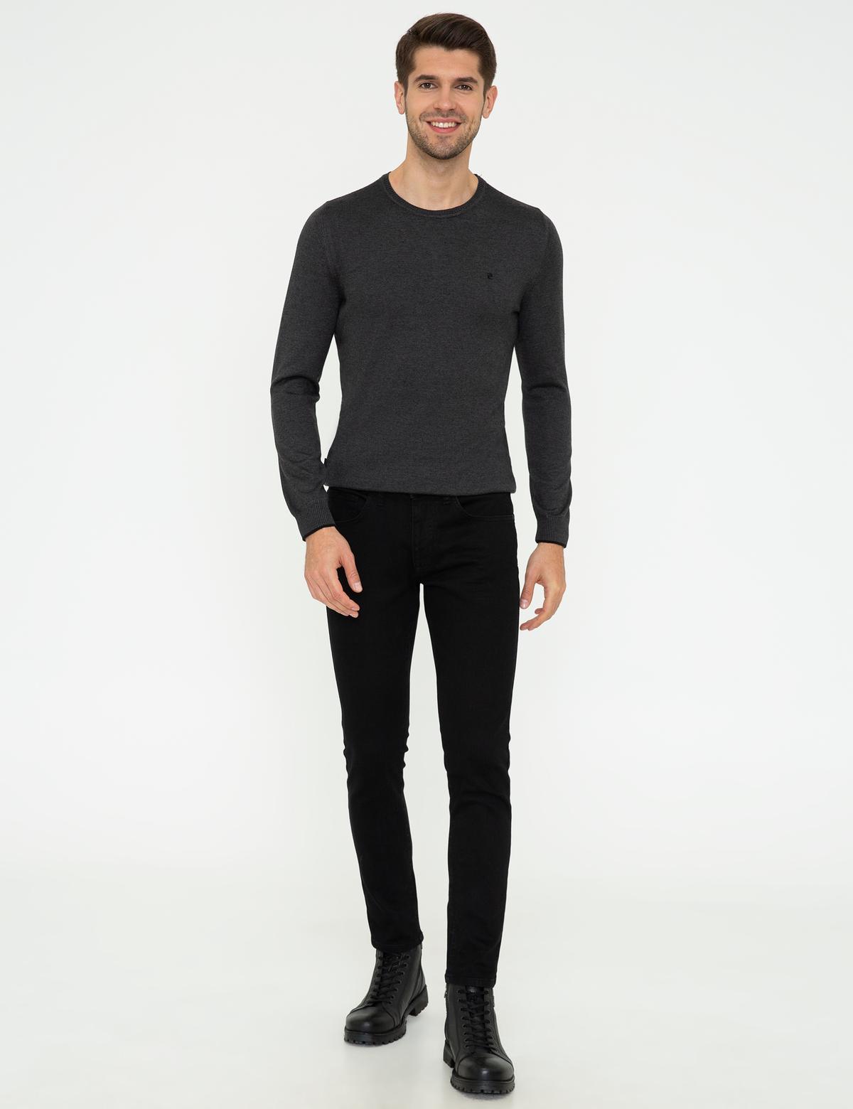 Antrasit Melanj Slim Fit Bisiklet Yaka Basic Triko Kazak - 50248582046