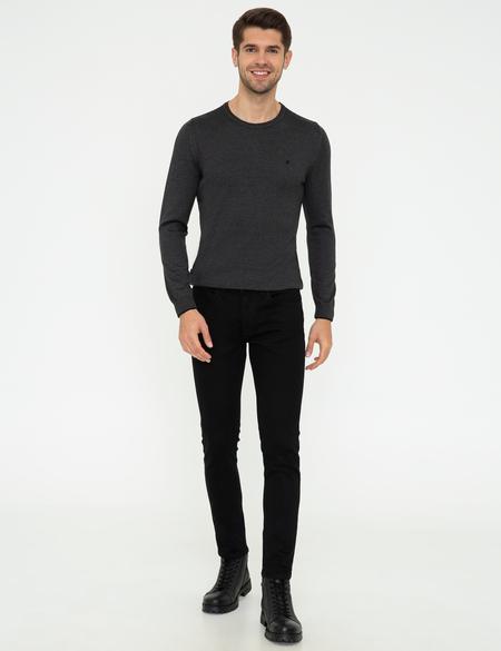 Antrasit Melanj Slim Fit Bisiklet Yaka Basic Triko Kazak - 50248582046