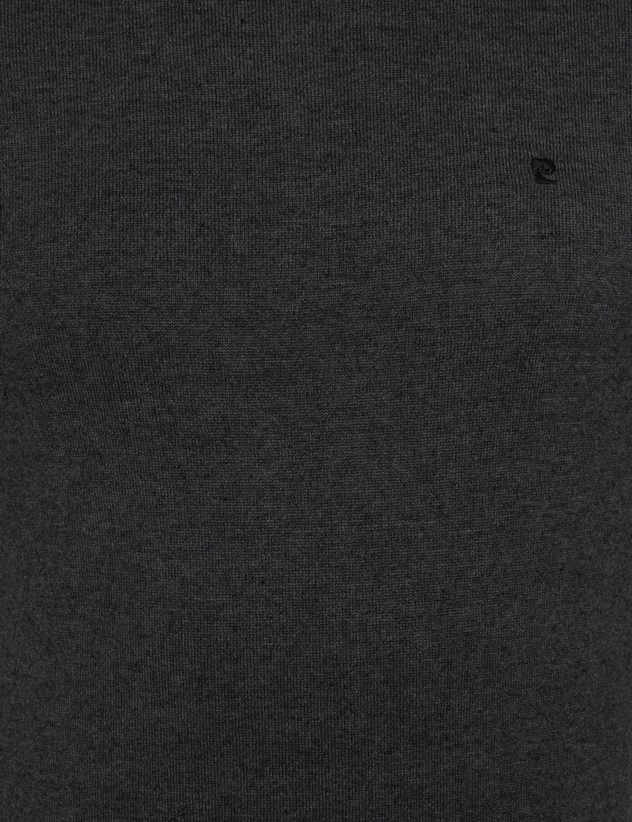 Antrasit Melanj Slim Fit Bisiklet Yaka Basic Triko Kazak