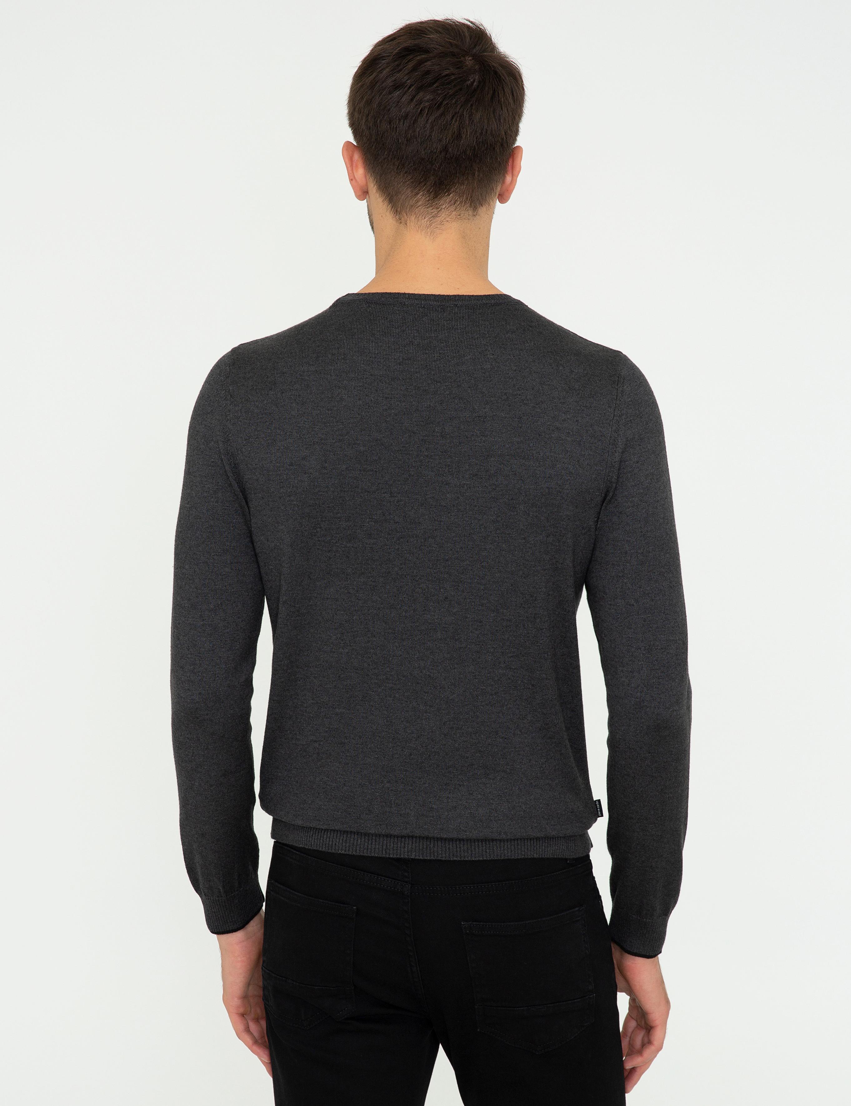 Antrasit Melanj Slim Fit Bisiklet Yaka Basic Triko Kazak