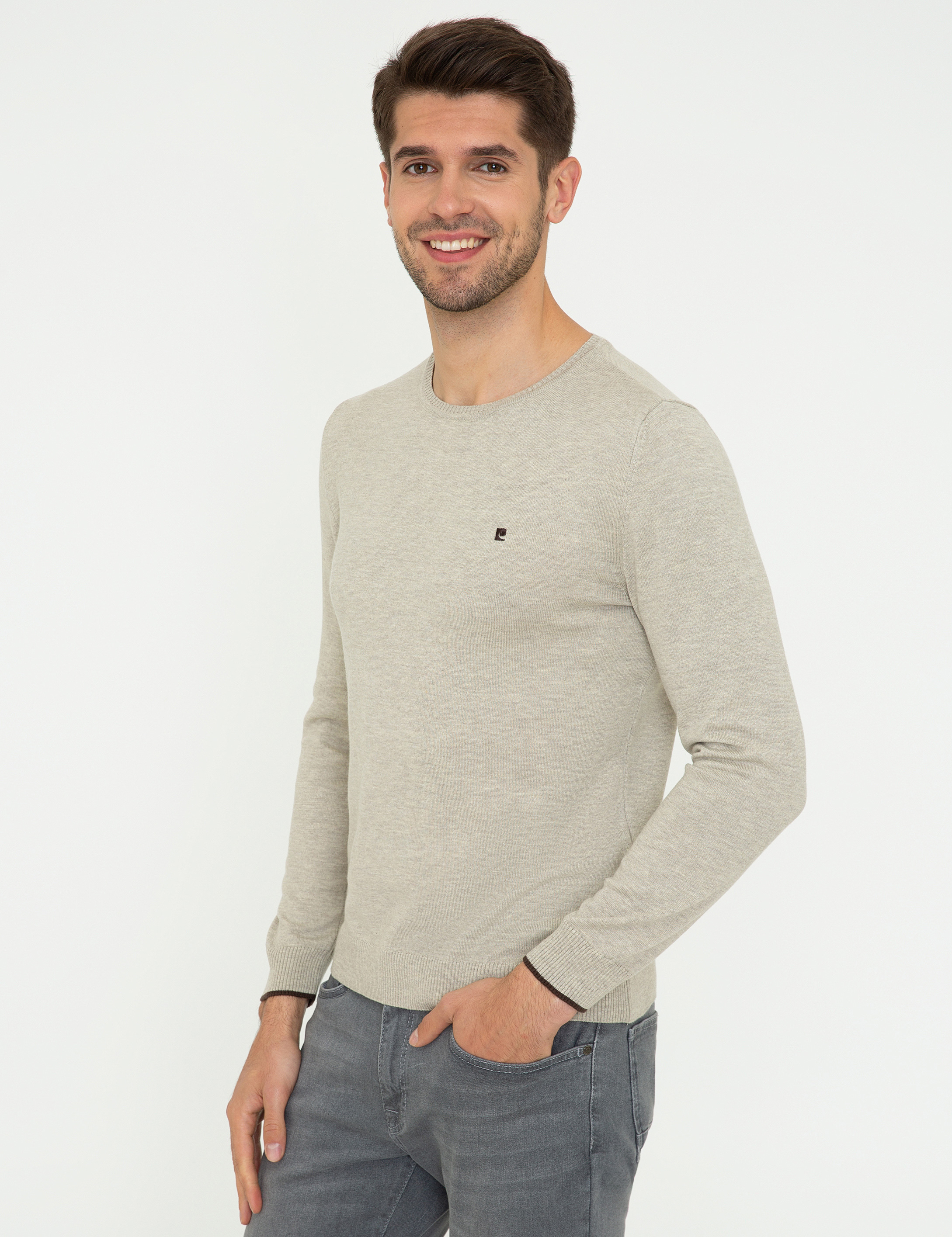 Kum Melanj Slim Fit Bisiklet Yaka Basic Triko Kazak