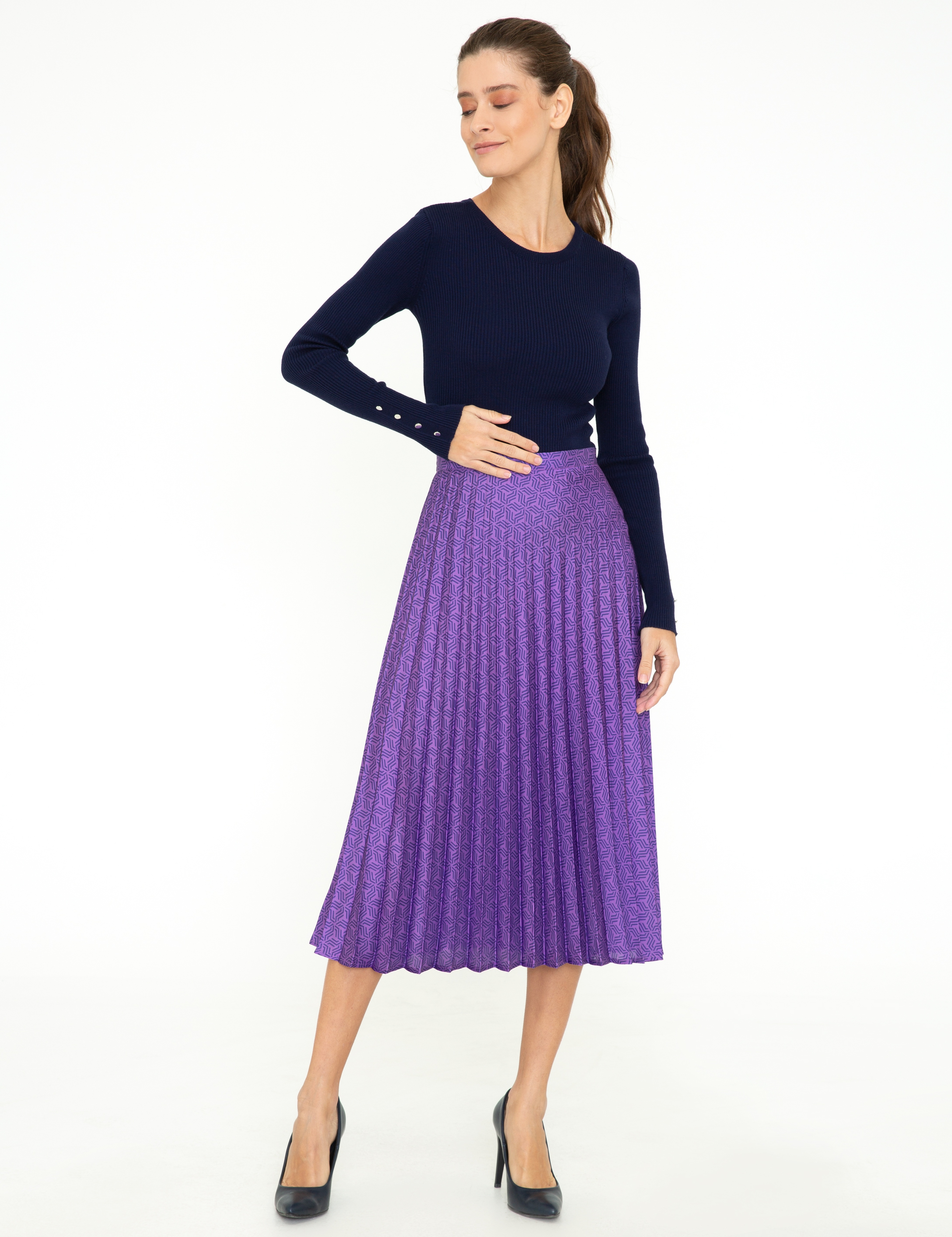 Lacivert Slim Fit Basic Kazak - Image 5