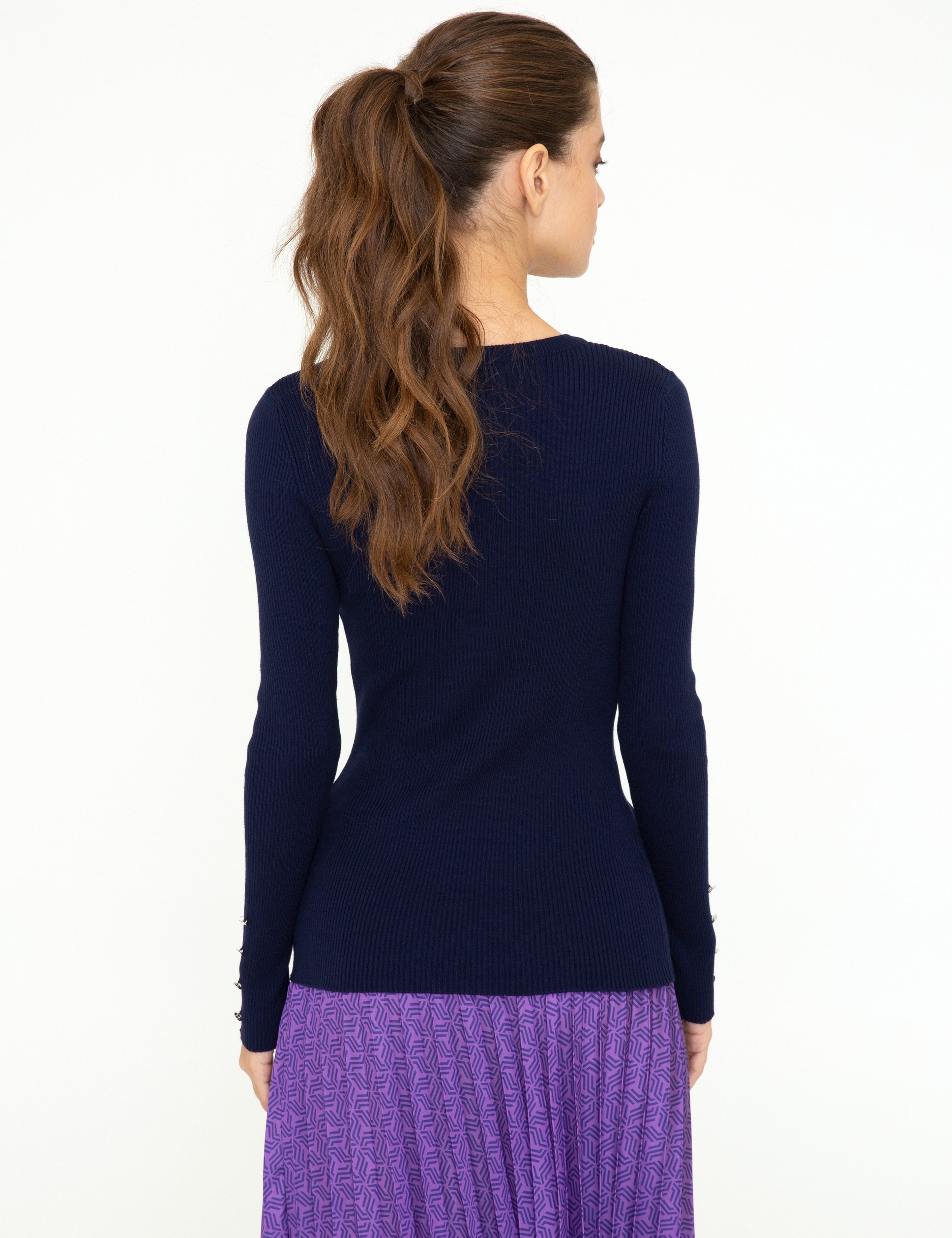 Lacivert Slim Fit Basic Kazak - Image 4