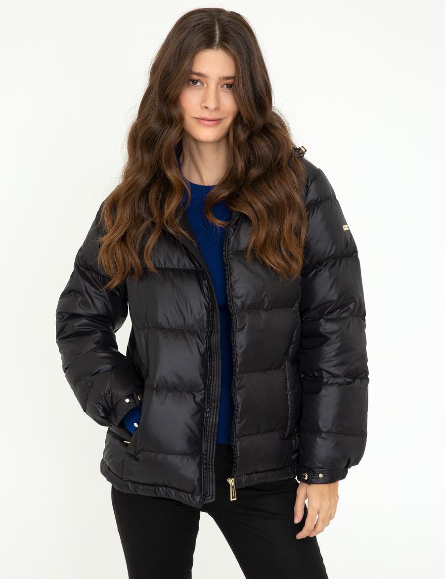 Siyah Standart Fit Kaz Tüyü Mont