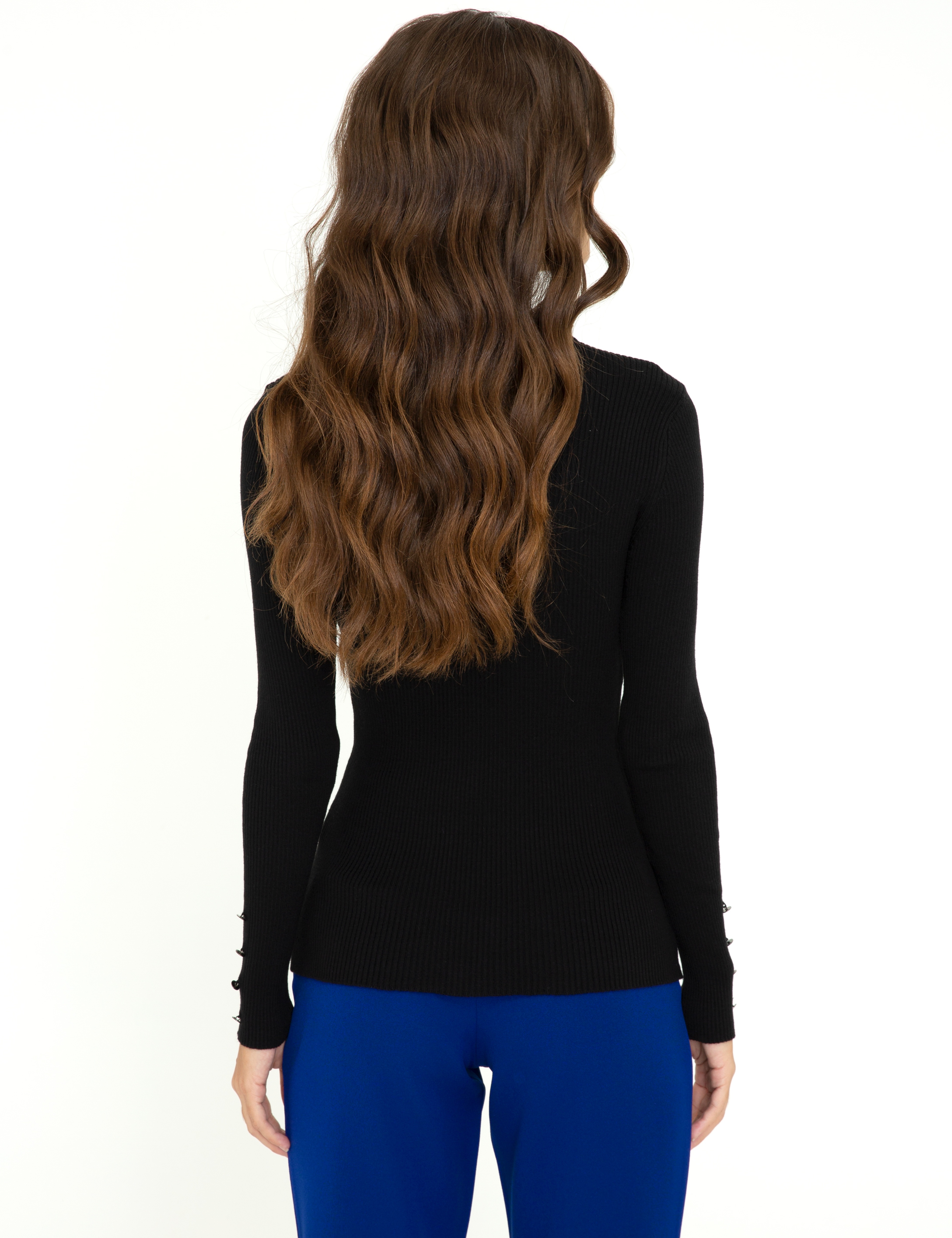 Siyah Slim Fit Basic Kazak - Image 4