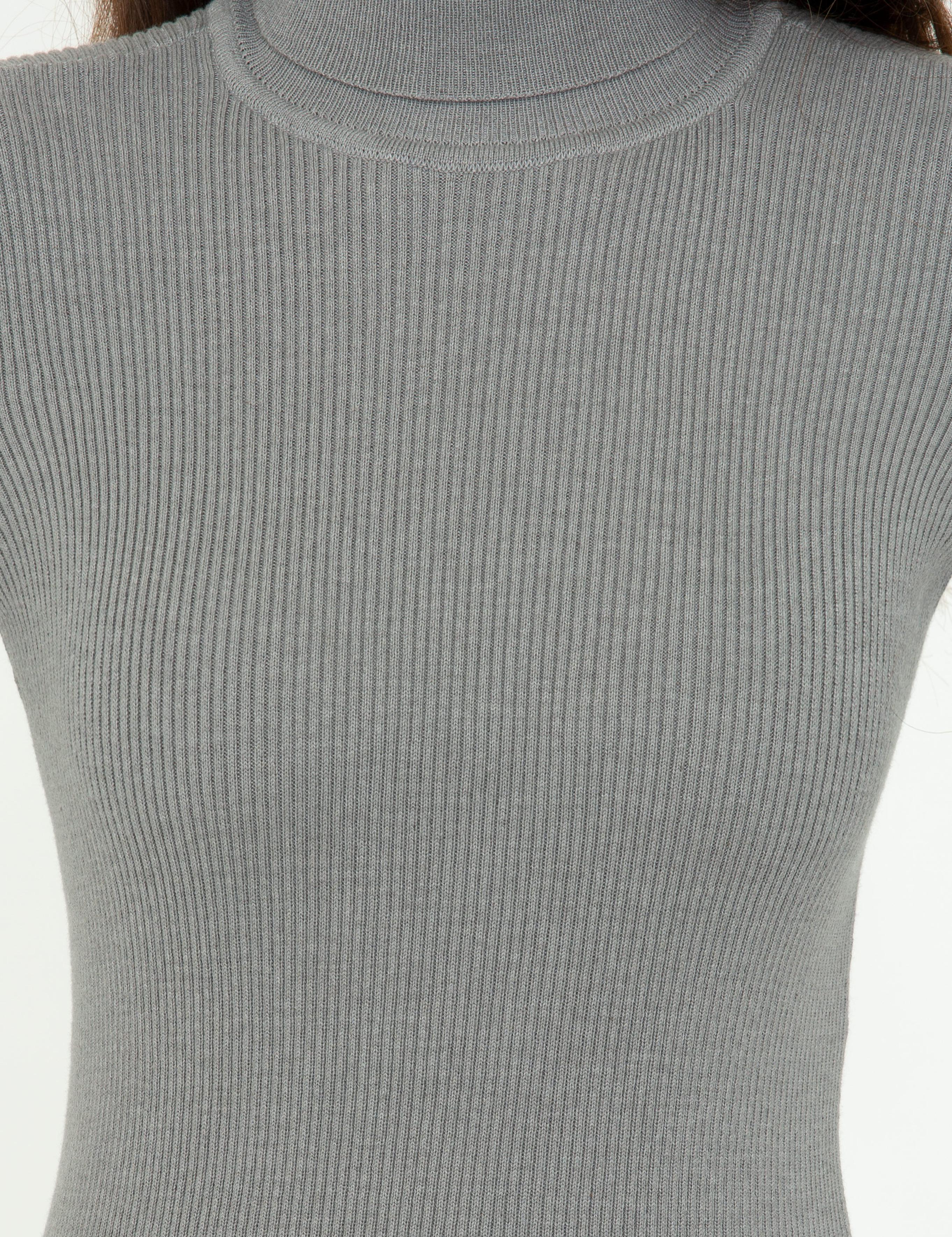 Balıkçı Yaka Gri Standart Fit Bisiklet Yaka Triko Kazak