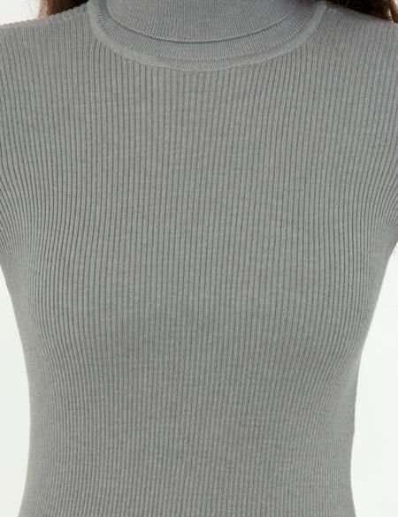 Balıkçı Yaka Gri Standart Fit Bisiklet Yaka Triko Kazak - 50244881024