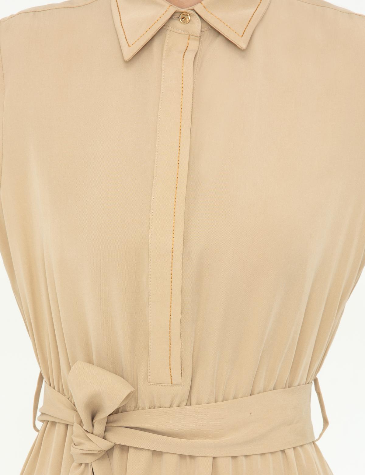 Bej Dokuma Elbise - 50244508011