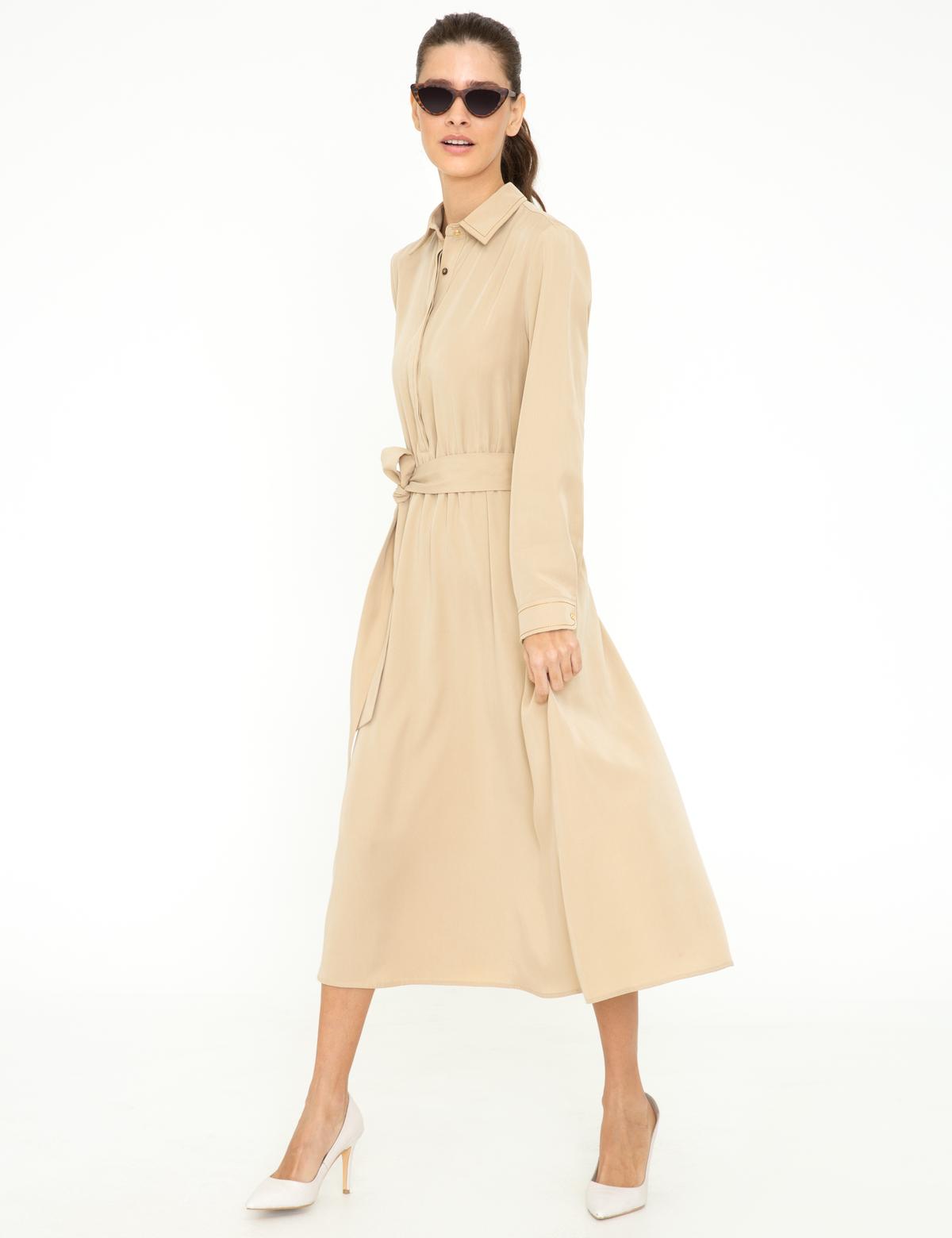 Bej Dokuma Elbise - 50244508011