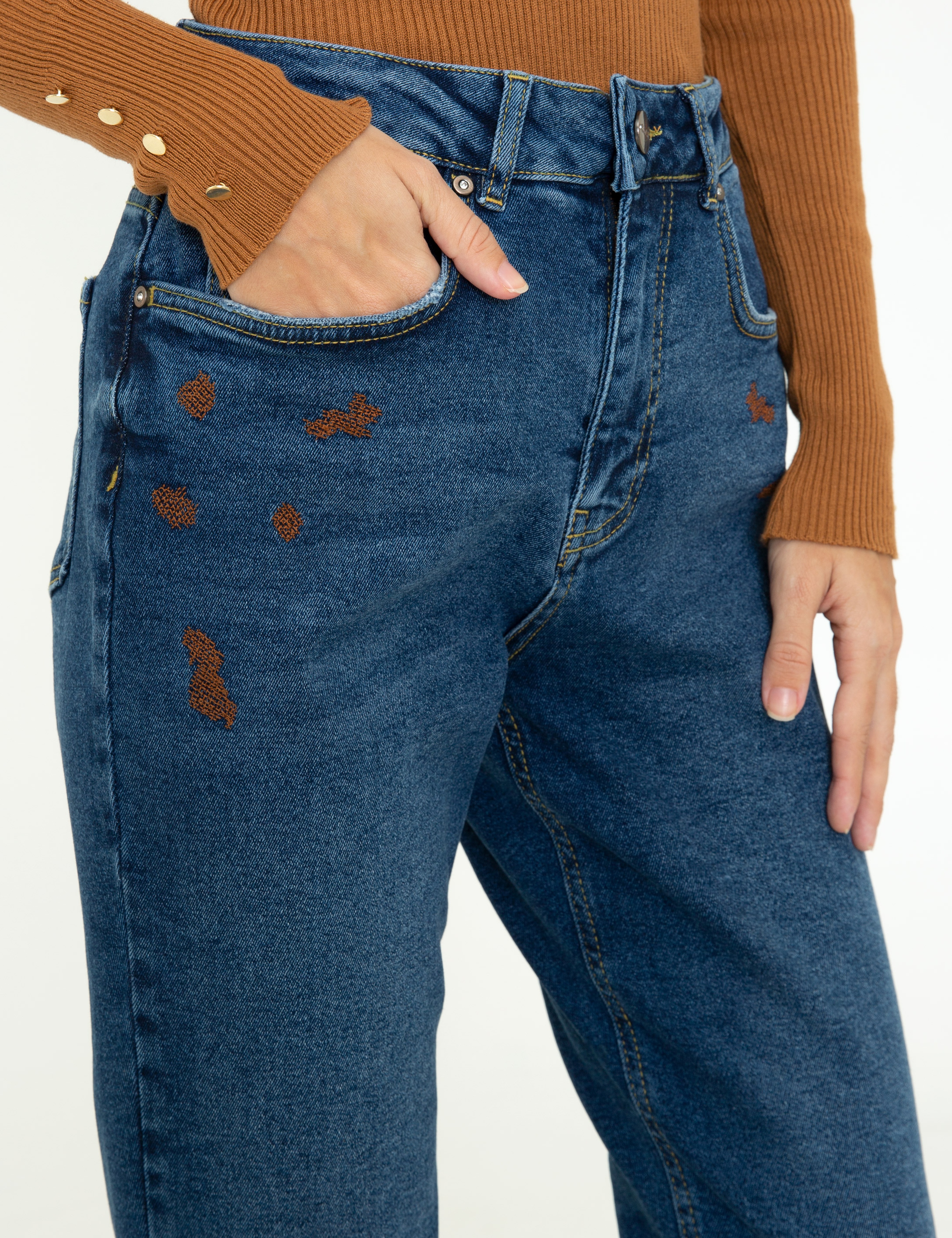 İndigo Mom Fit Jean Pantolon