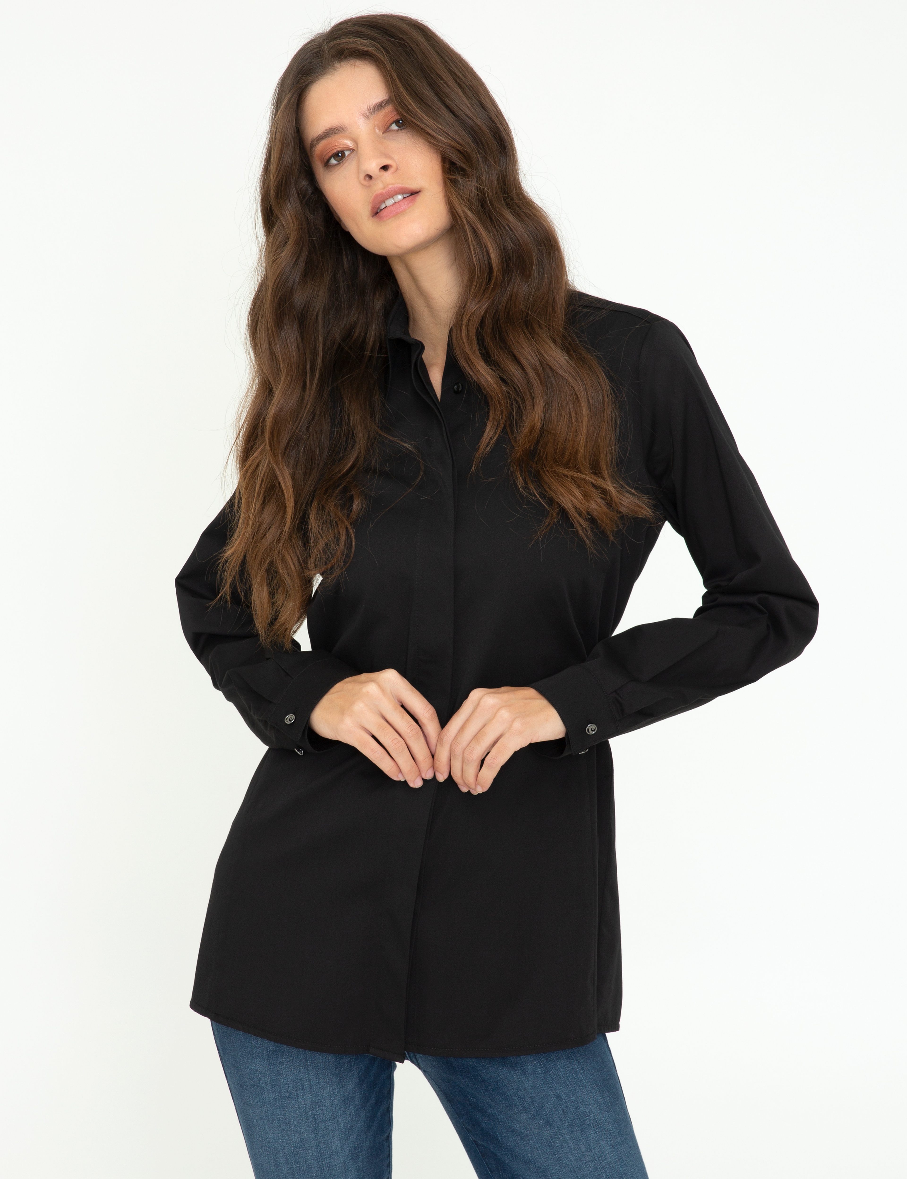 Siyah Comfort Fit Uzun Kollu Gömlek - Image 3