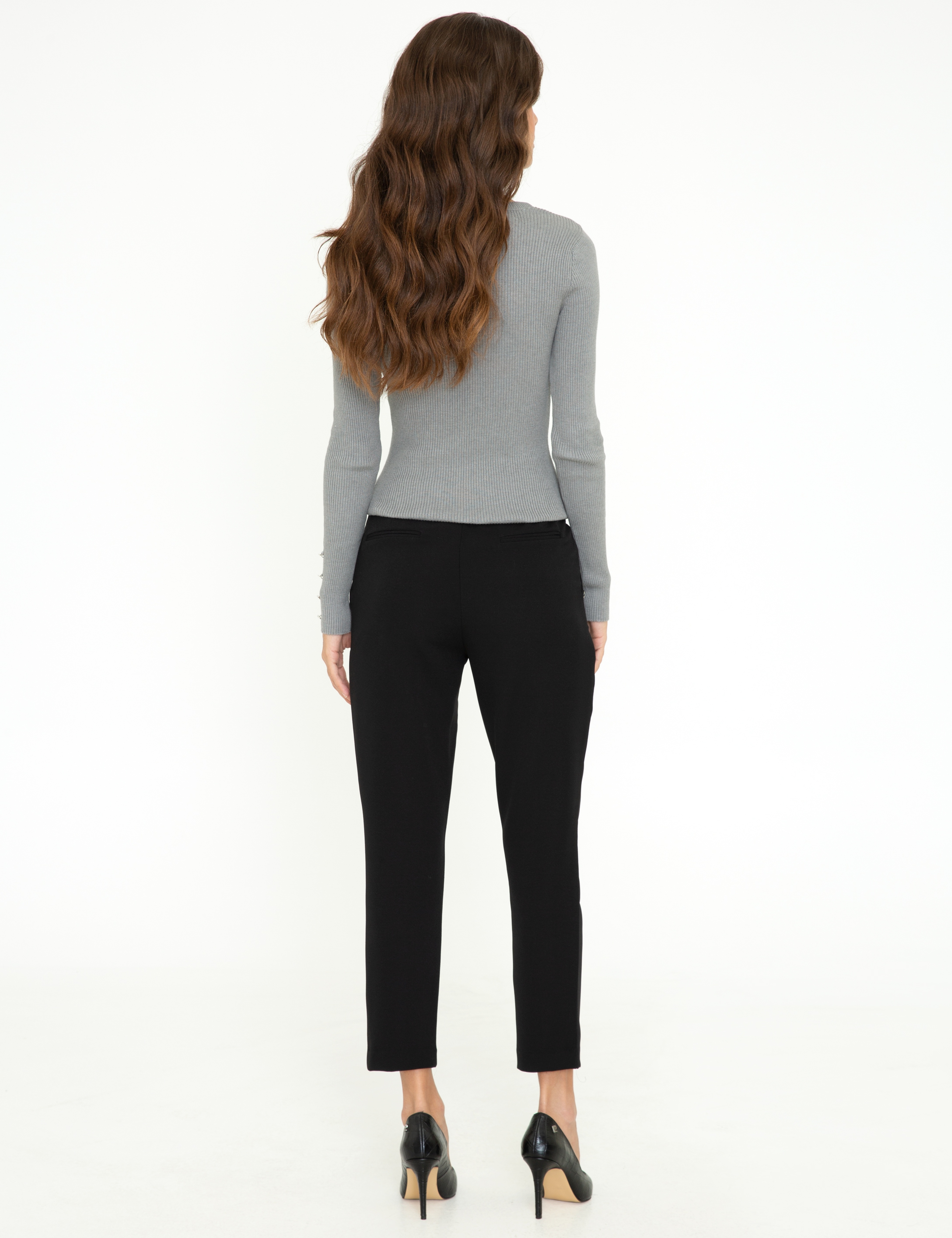 Siyah Slim Fit Kumaş Pantolon - Image 6