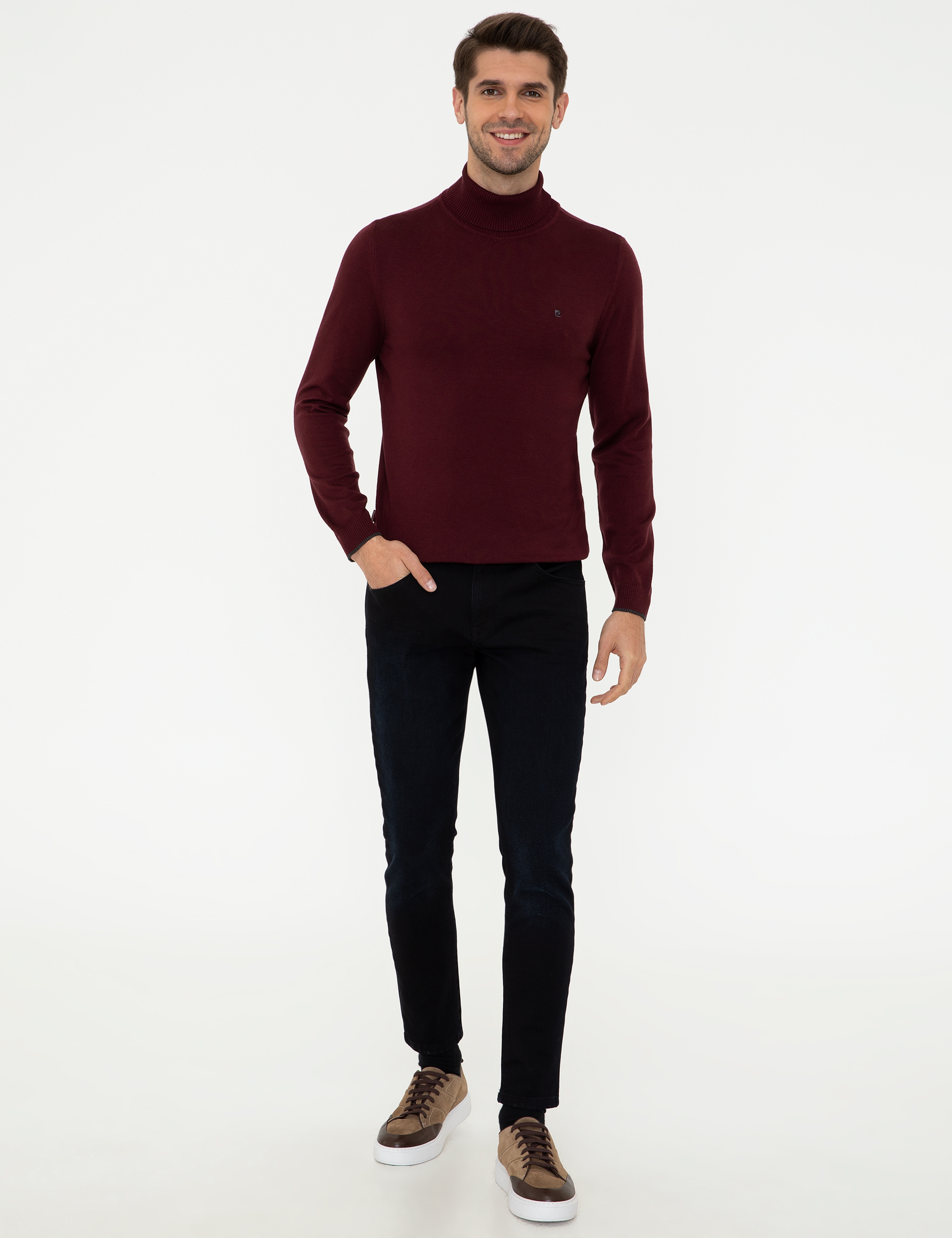 Bordo Slim Fit Balıkçı Yaka Basic Triko Kazak