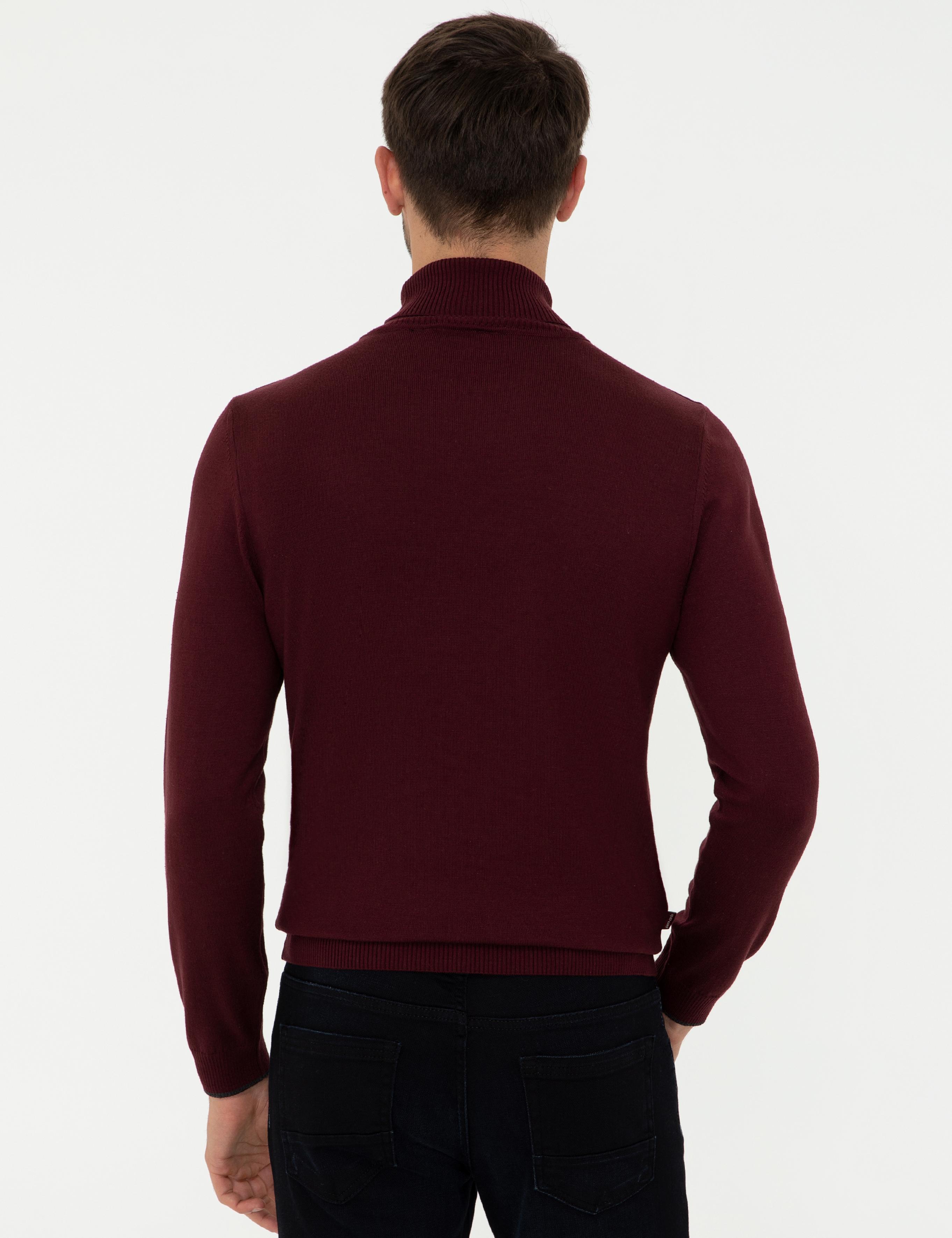 Bordo Slim Fit Balıkçı Yaka Basic Triko Kazak