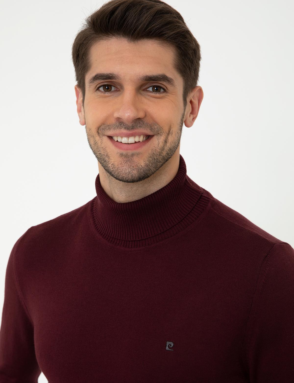 Bordo Slim Fit Balıkçı Yaka Basic Triko Kazak - 50248583028