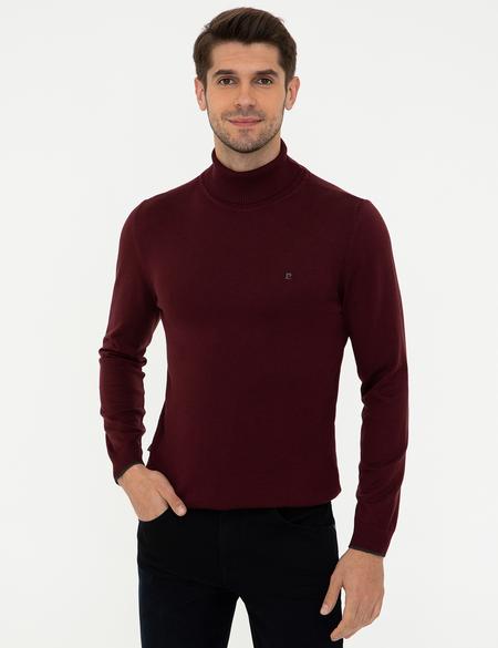Bordo Slim Fit Balıkçı Yaka Basic Triko Kazak - 50248583028