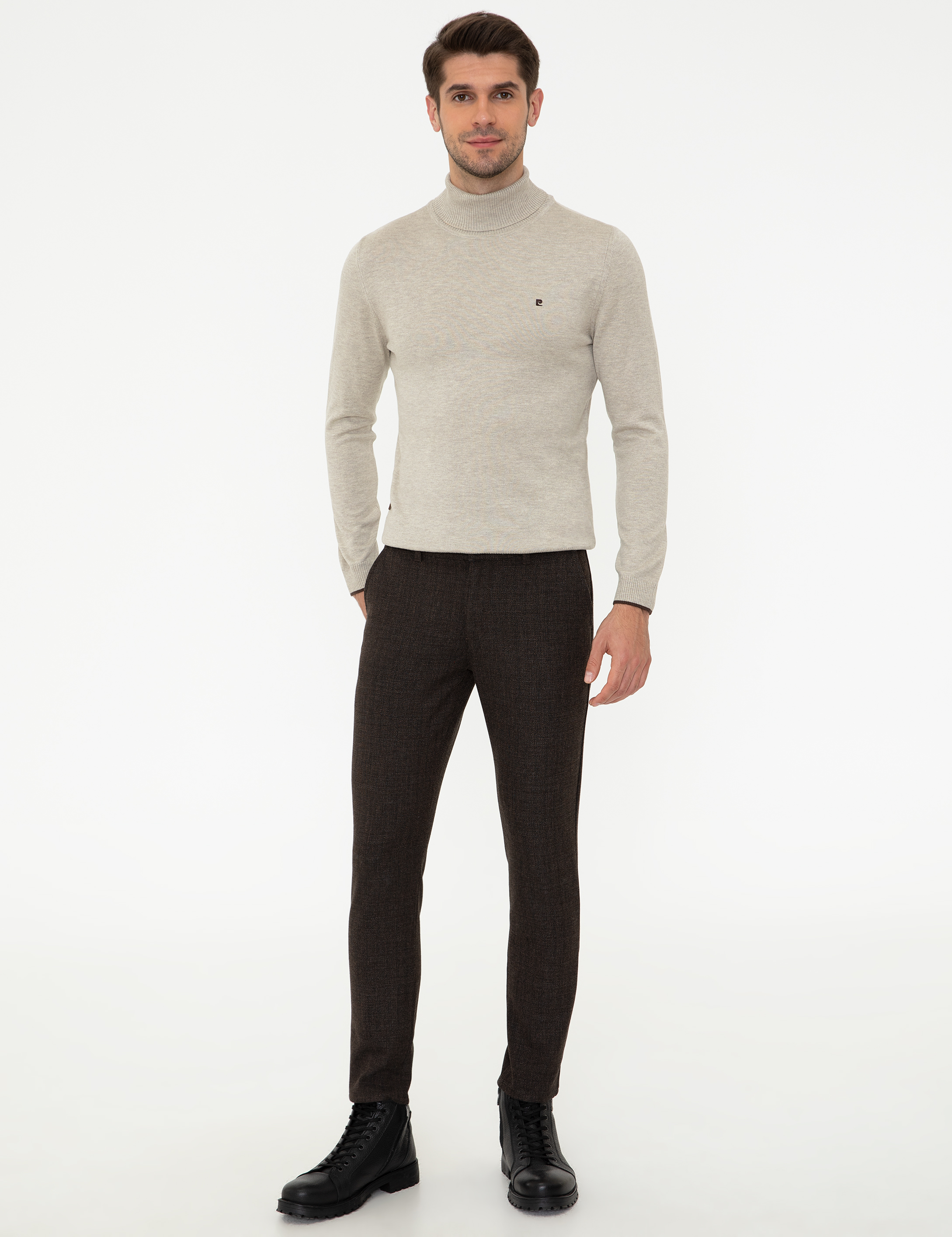 Kum Melanj Slim Fit Basic Triko Kazak - Image 5