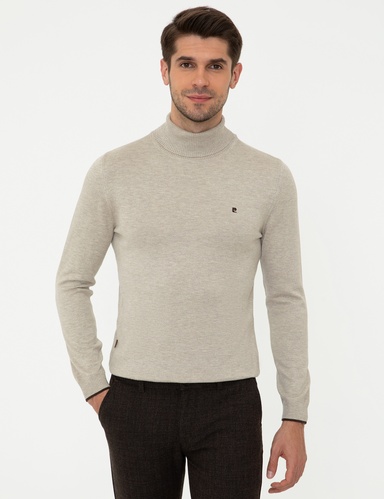 Kum Melanj Slim Fit Balıkçı Yaka Basic Triko Kazak