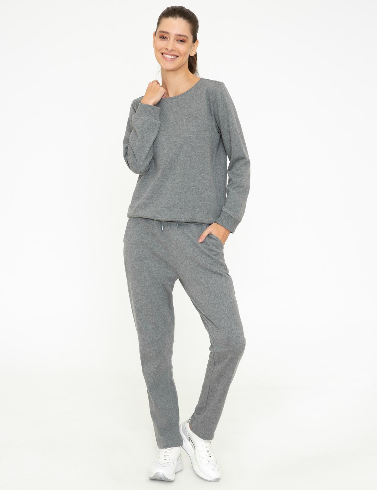 Gri Melanj Slim Fit Eşofman Altı