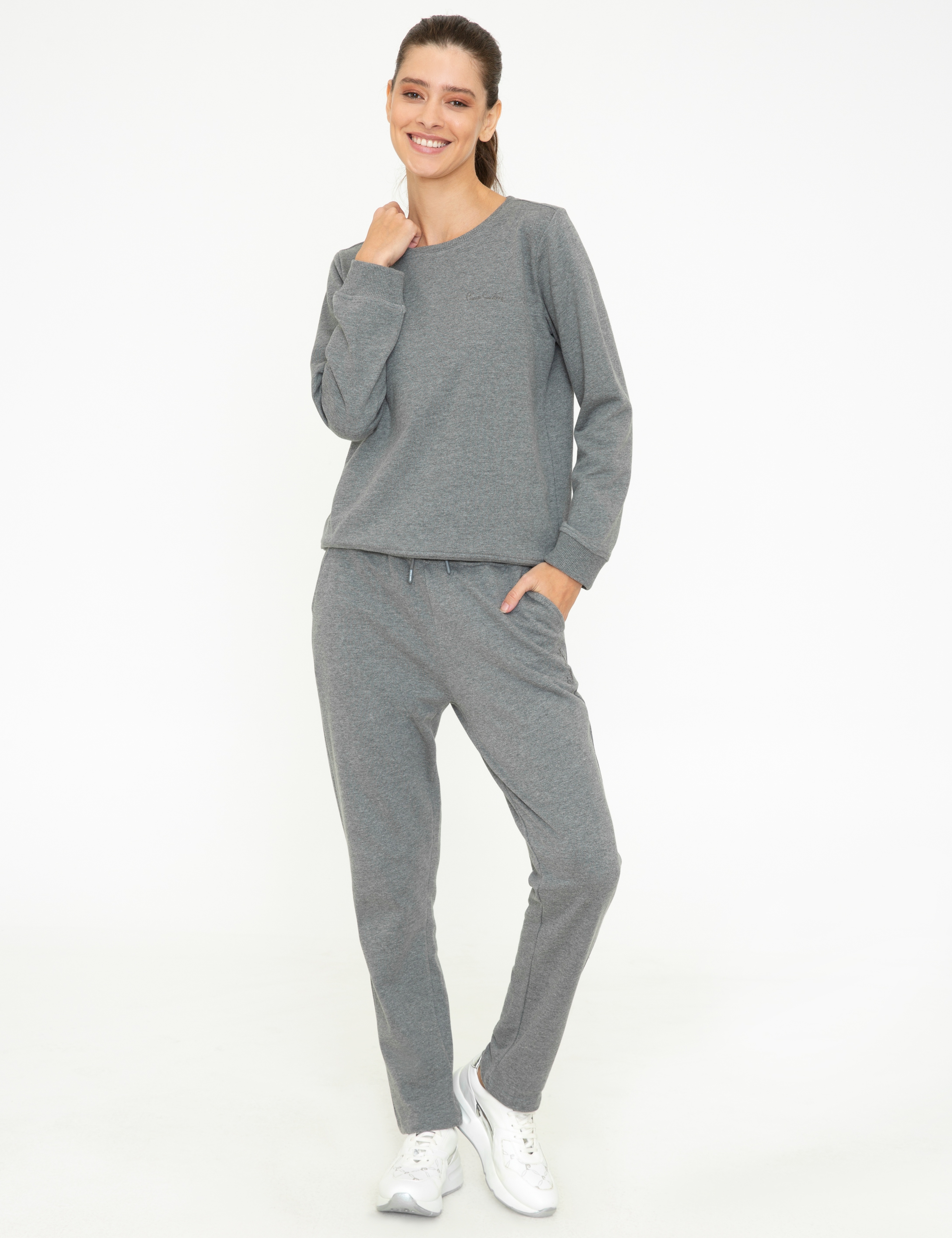 Gri Melanj Slim Fit Eşofman Altı