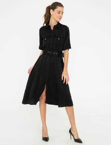 Siyah Dokuma Elbise - 50244941006