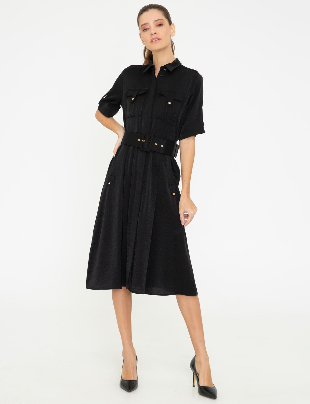 Siyah Dokuma Elbise - 50244941006