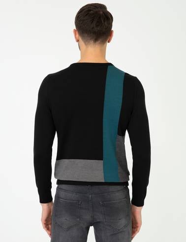 Siyah Slim Fit Bisiklet Yaka Triko Kazak