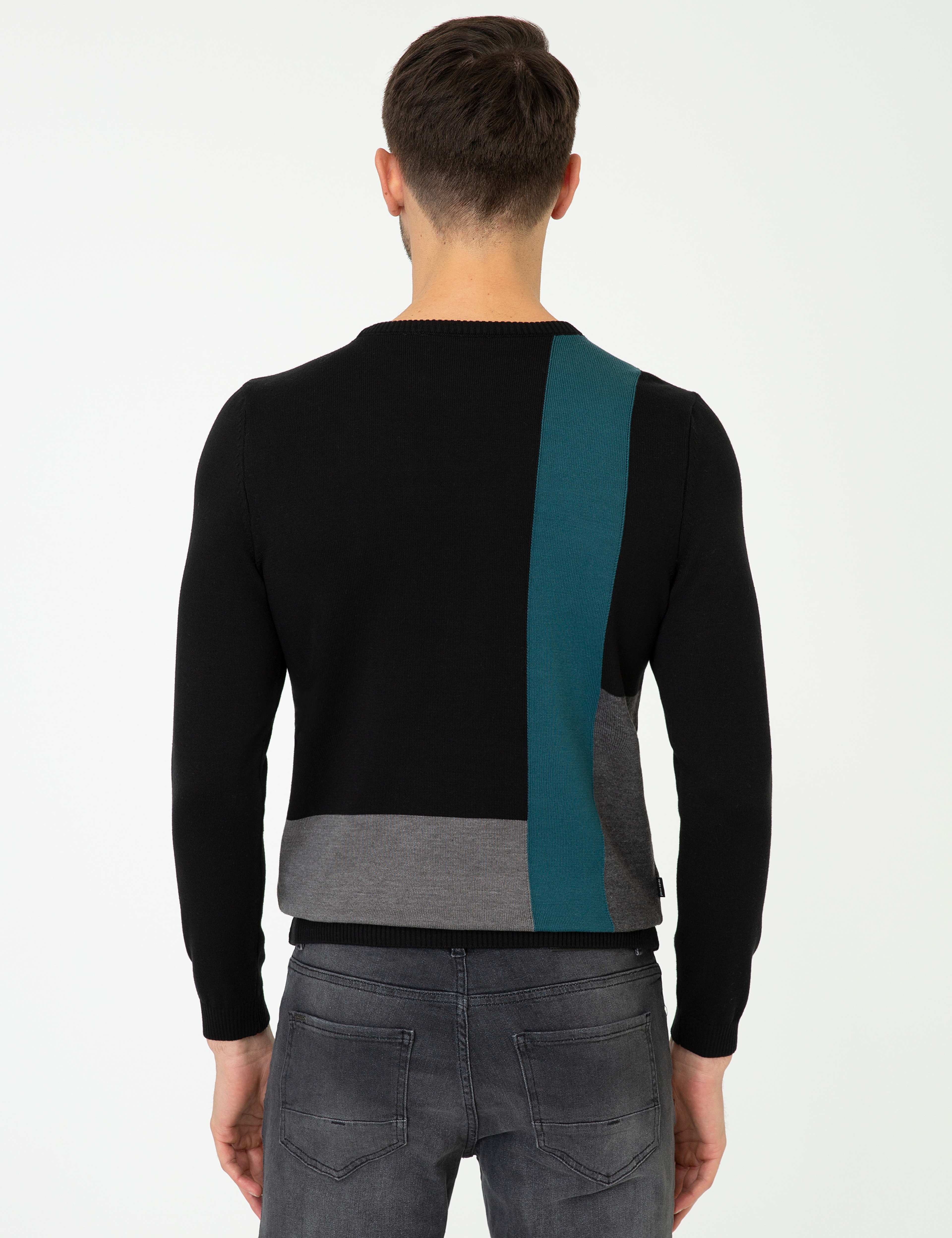 Siyah Slim Fit Bisiklet Yaka Triko Kazak