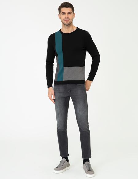 Siyah Slim Fit Bisiklet Yaka Triko Kazak - 50240605004