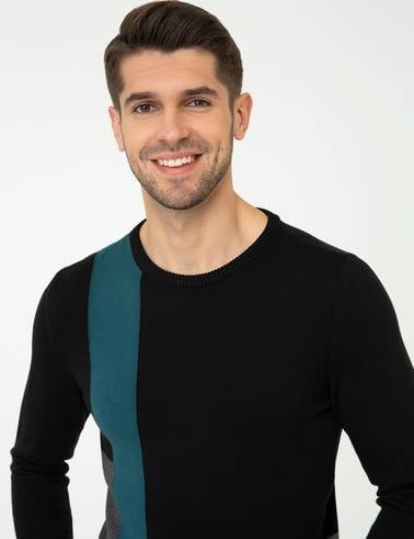 Siyah Slim Fit Bisiklet Yaka Triko Kazak