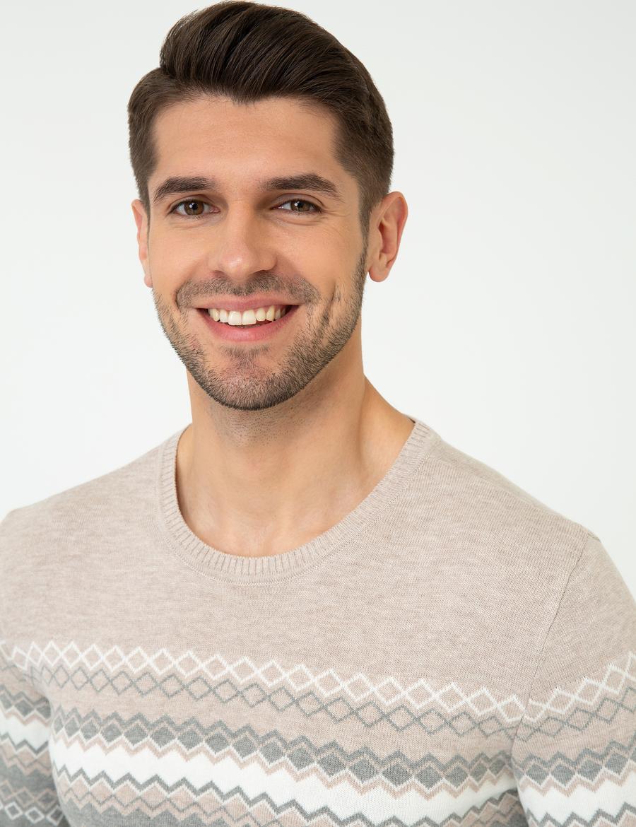 Açık Gri Melanj Slim Fit Fermuarlı Triko Hırka