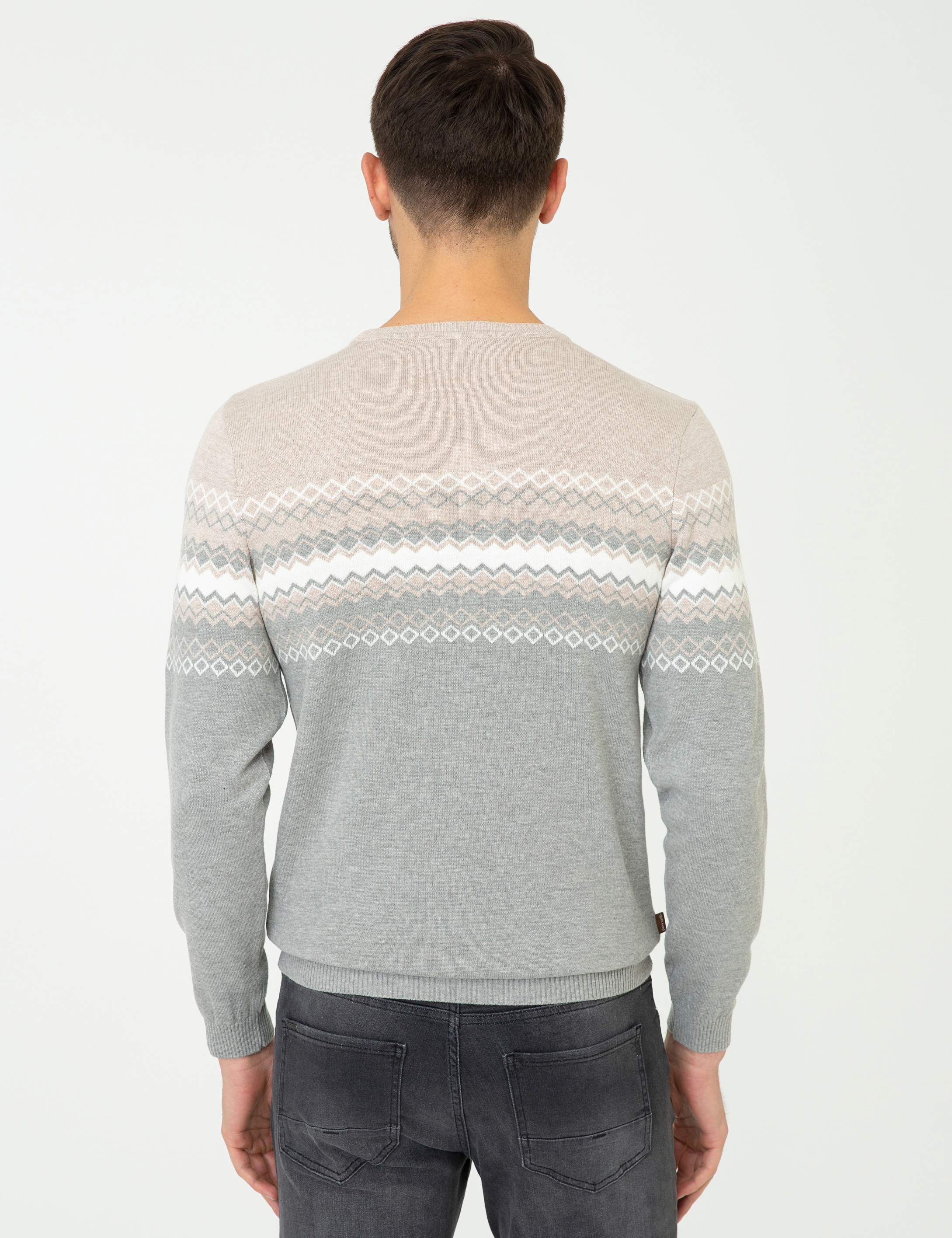 Pierre Cardin Açık Gri Melanj Slim Fit Fermuarlı Triko Kazak görsel 4