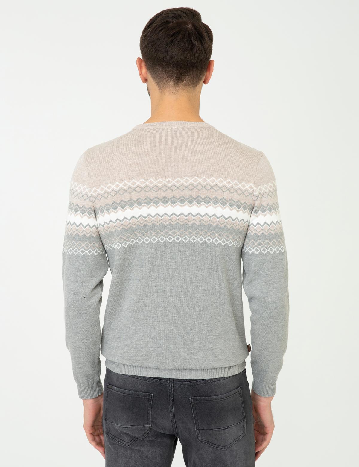 Açık Gri Melanj Slim Fit Fermuarlı Triko Hırka - 50240539038