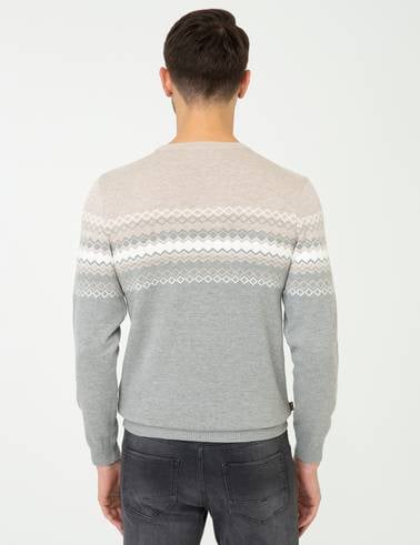 Açık Gri Melanj Slim Fit Fermuarlı Triko Kazak