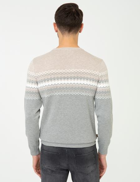 Açık Gri Melanj Slim Fit Fermuarlı Triko Hırka - 50240539038