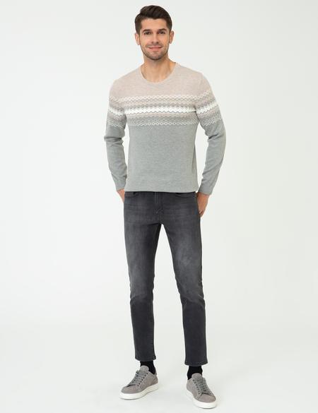 Açık Gri Melanj Slim Fit Fermuarlı Triko Hırka - 50240539038